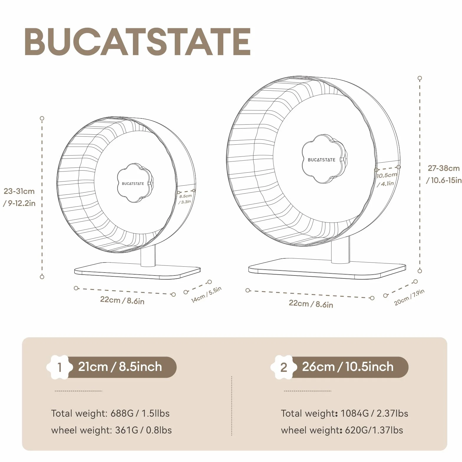 BUCATSTATE Hamsterrad, 26cm Laufrad Hamster Leise Hamster Spielzeug, rutschfeste Laufscheibe für Mouse Kleintier Haustier (Transparent)