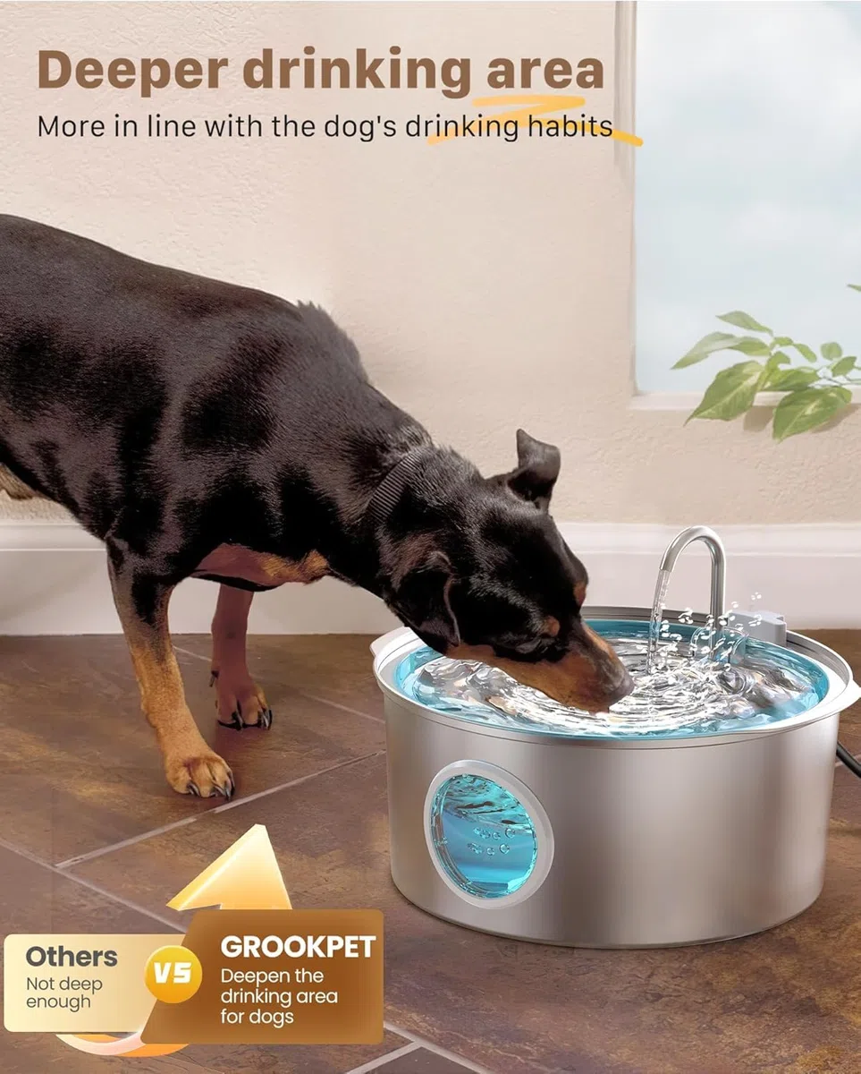 Hunde Trinkbrunnen für Katze Edelstahl: 7L / 236oz Katzenbrunnen – Superleiser Katzen Trinkbrunnen - LED Licht - Geeignet für große Hunde, Katzen und Haushalte mit Mehreren Haustieren