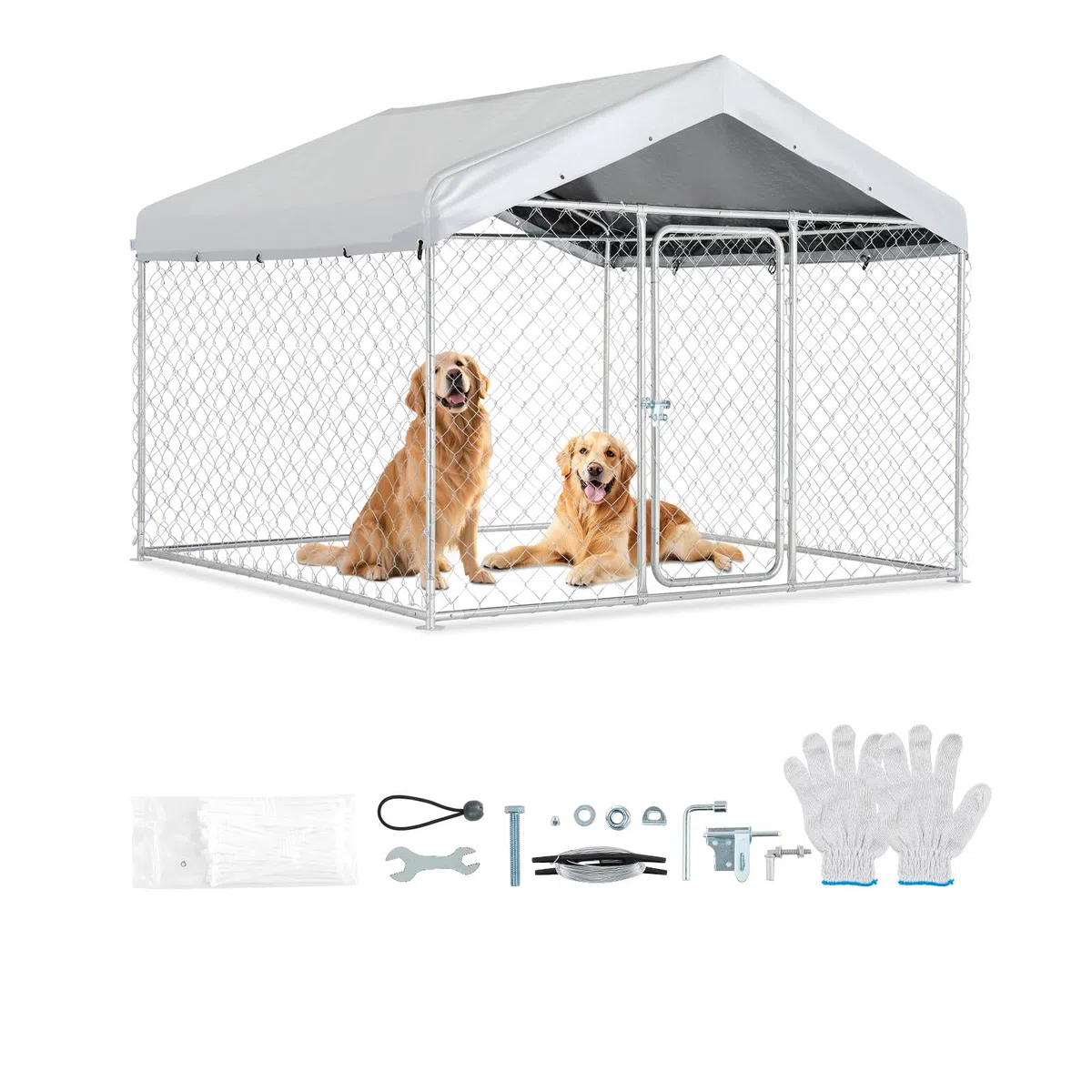 VEVOR Hundezwinger, 2x2x1,6 m, Hundehütte mit Sicherheitsschloss, Outdoor Hundehaus mit UV-Beständiger & Wasserdichter Dachabdeckung, Robuste Hundegehege/Auslauf für Große Hunde