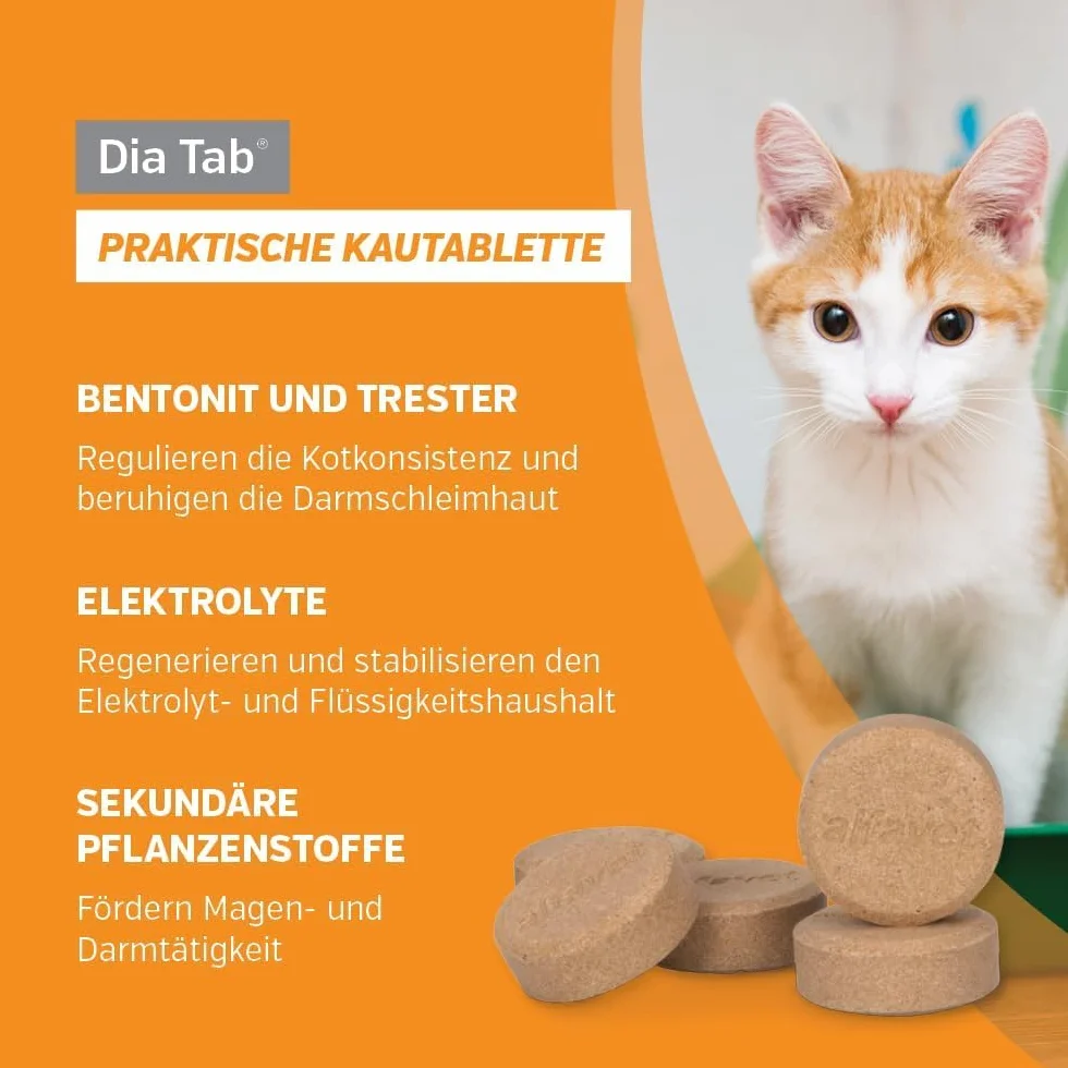 alfavet Dia Tab, 60 x 5,5g, Diät-Ergänzungsfuttermittel für Hunde und Katzen, Kautablette bei und nach akutem Durchfall