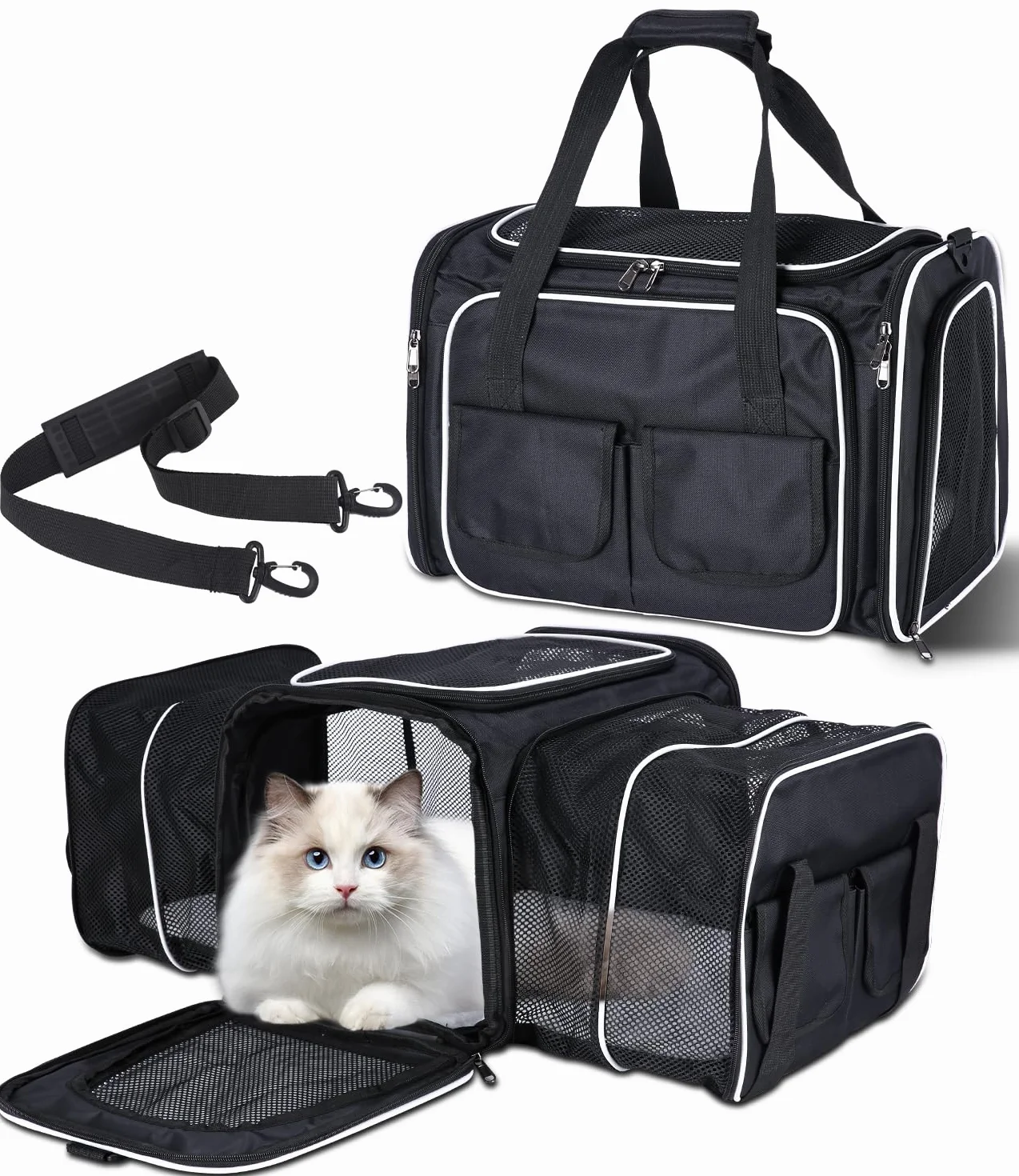 Transportbox Katzen, Katzentransporttasche, Faltbar, Katzentransportbox mit Abnehmbarem Plüschkissen Katzentasche, Tragetasche Katze, Cat Transport Box, Haustiertragetasche