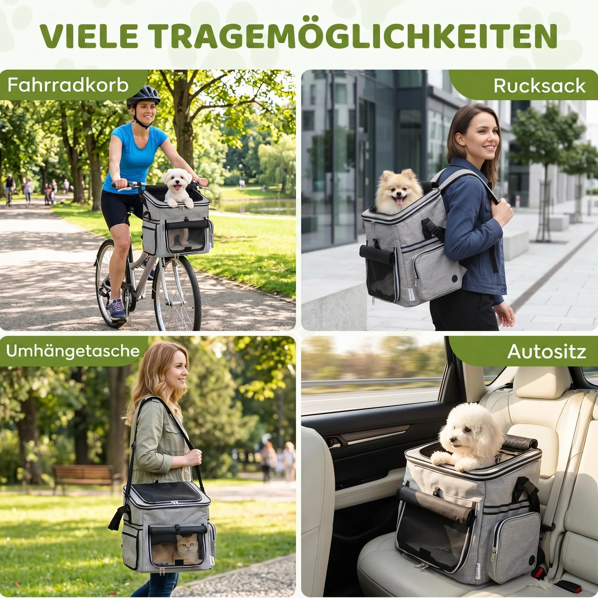 PawHut Hundekorb Fahrrad Vorne, Tragbarer Atmungsaktiver Hundefahrradkorb mit Sicherheitsleine Weichem Kissen Mesh-Türen Schüssel Fahrrad Lenkerkorb für Kleine Hunde und Katzen bis 5kg Hellgrau