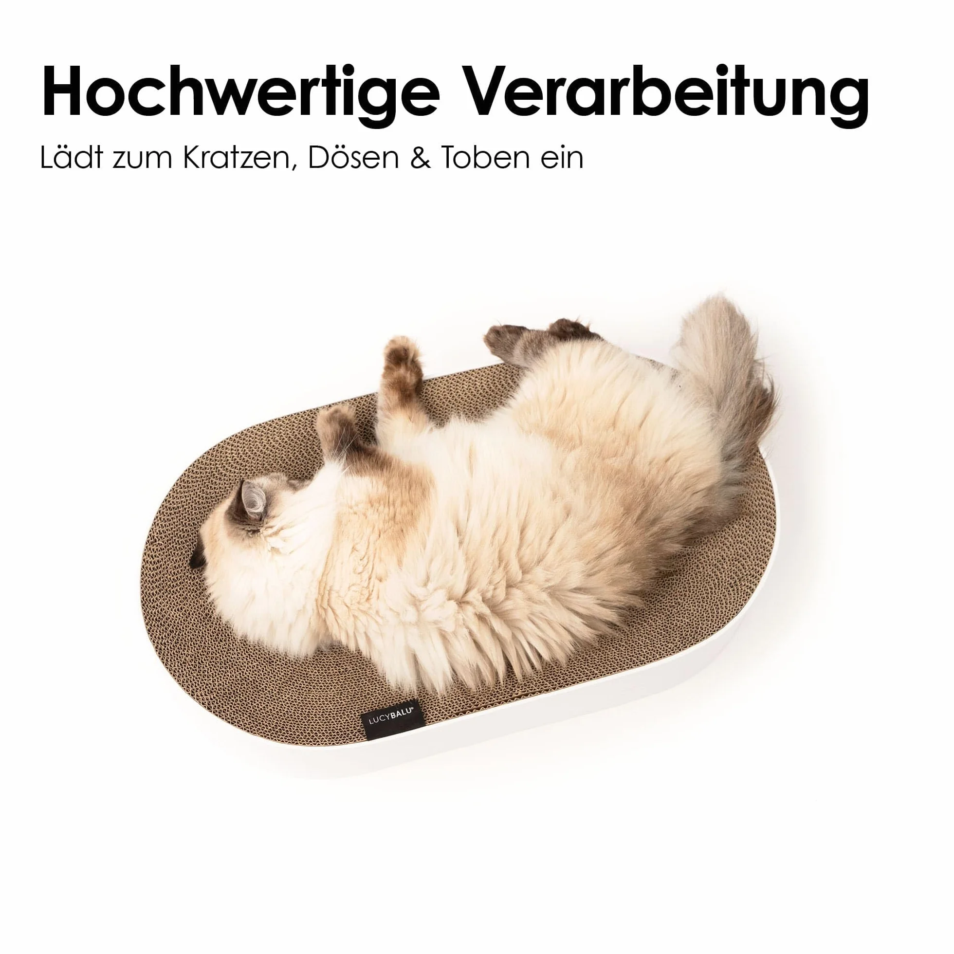 LucyBalu® SCRATCHBED Kratzbett für Katzen aus Pappe | Kartonbett | XXL-Kratzbrett oval rund | Kratzpappe | Kratzmöbel | Kratzkarton | Kratzspielzeug | Natur