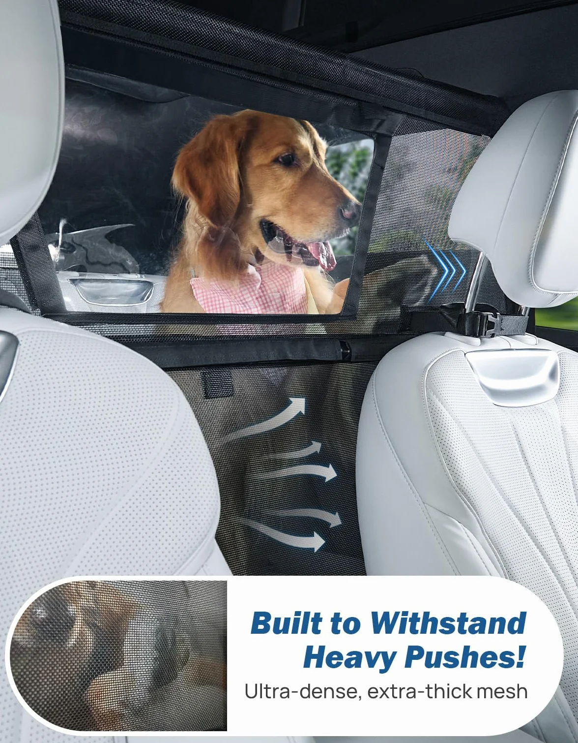 JOYTUTUS Hundegitter Auto, Schutznetz Barriere Trennnetz, mit Sichtfenster, Universal Hunde Trenngitter, 132 * 79cm, für Autos, SUVs, Lastwagen