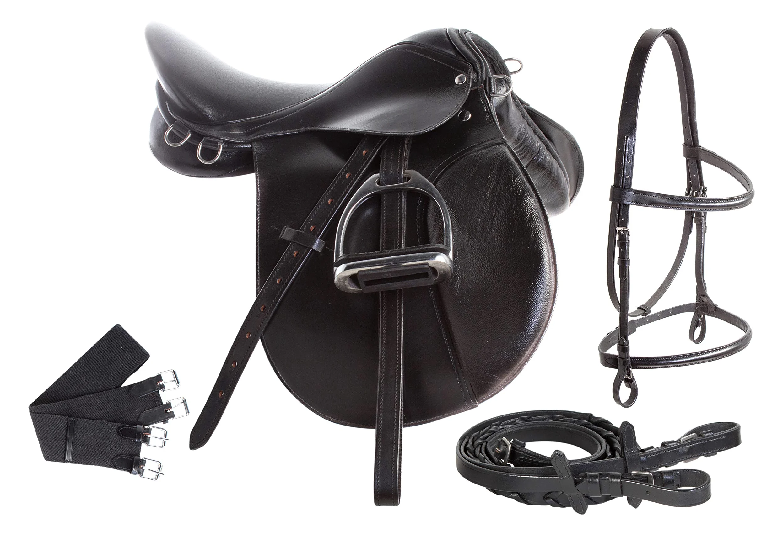 Reiten Englisch Sattelzeug Set Leder Leder Eisen Steigbügel Zaumzeug Zaum Gurt Cinch Allzweck Show Jumping Trail Equestrian Starter Paket