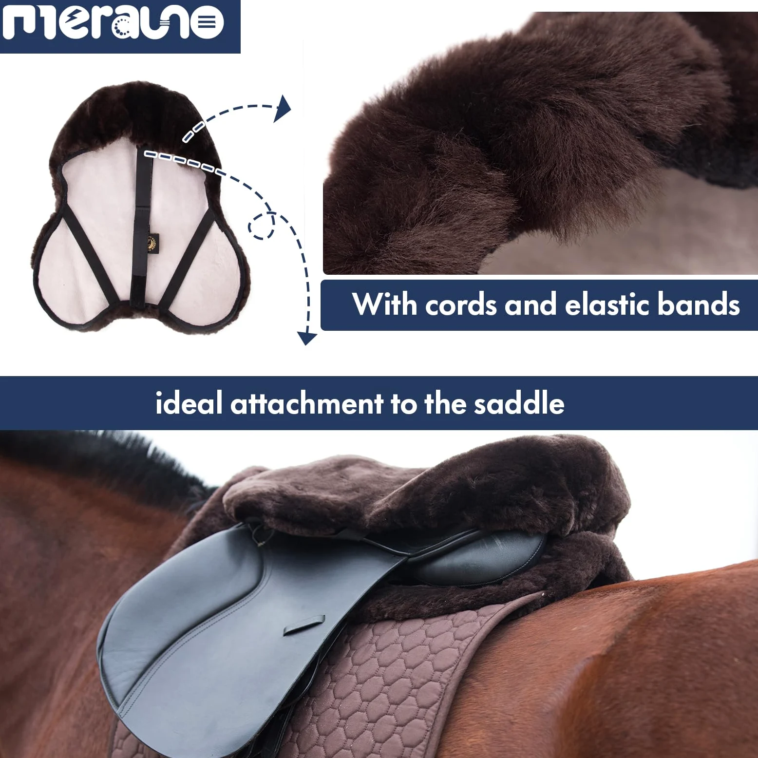 Lammwolle Sattelsitzbezug, aus Merino Lammwolle für optimalen Sitzkomfort, mit Einer regulierbaren Klettstrippe. Passend für alle englische Sättel. Farbe: Natur, Schwarz, Braun, Anthrazit.