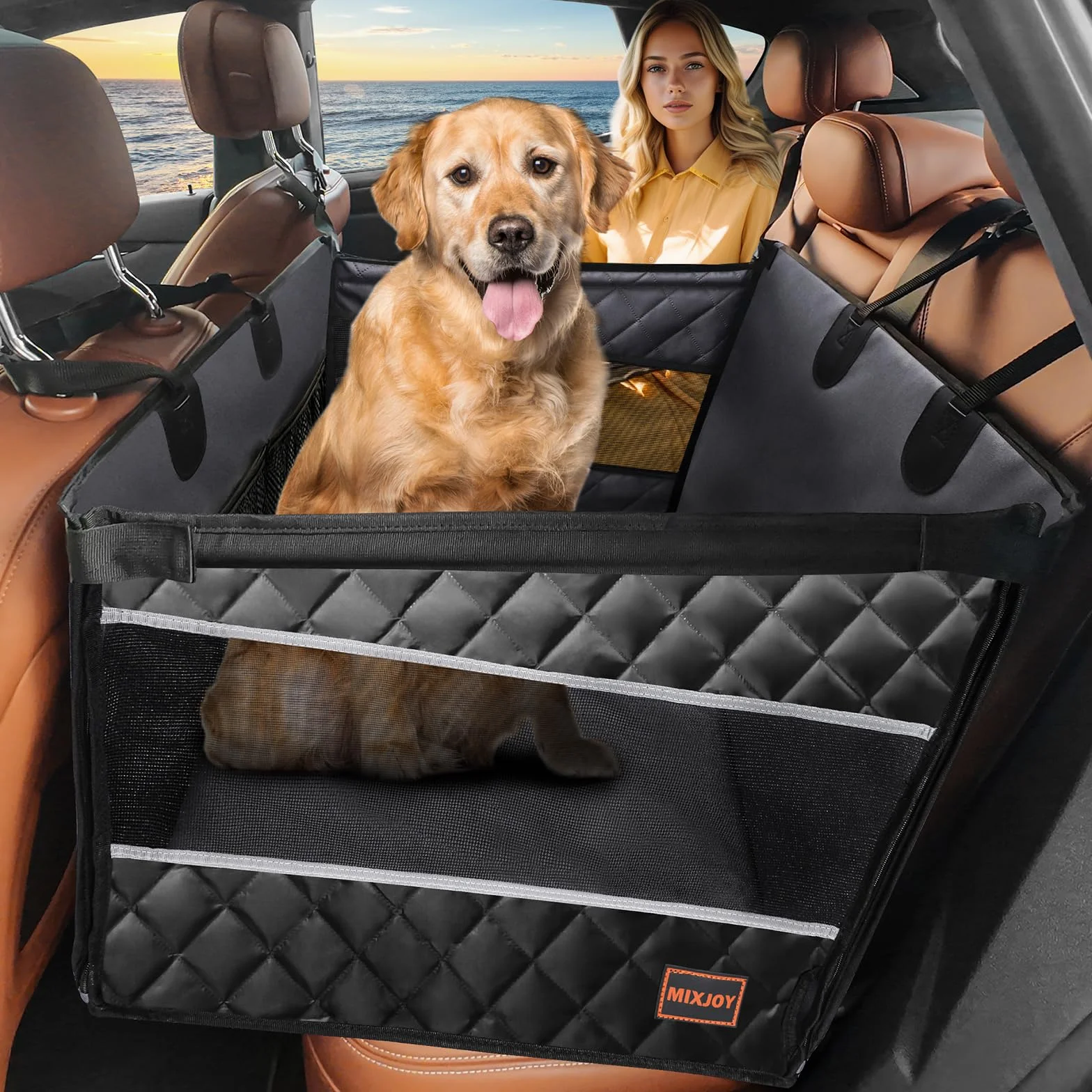 MIXJOY Hunde Autositz Extra Stabiler Wasserdichter Rutschfester für Mittlere/Großer Hunde Rückbank mit 4 Befestigungsgurten