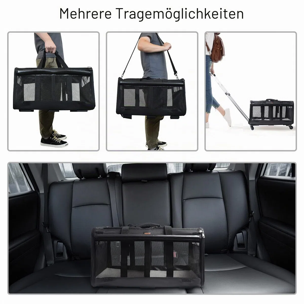 Transporttasche für Katze mit Rollen, faltbare Katzentransportbox für 2 Haustiere bis 15,9 kg, belüftet, für Reisen