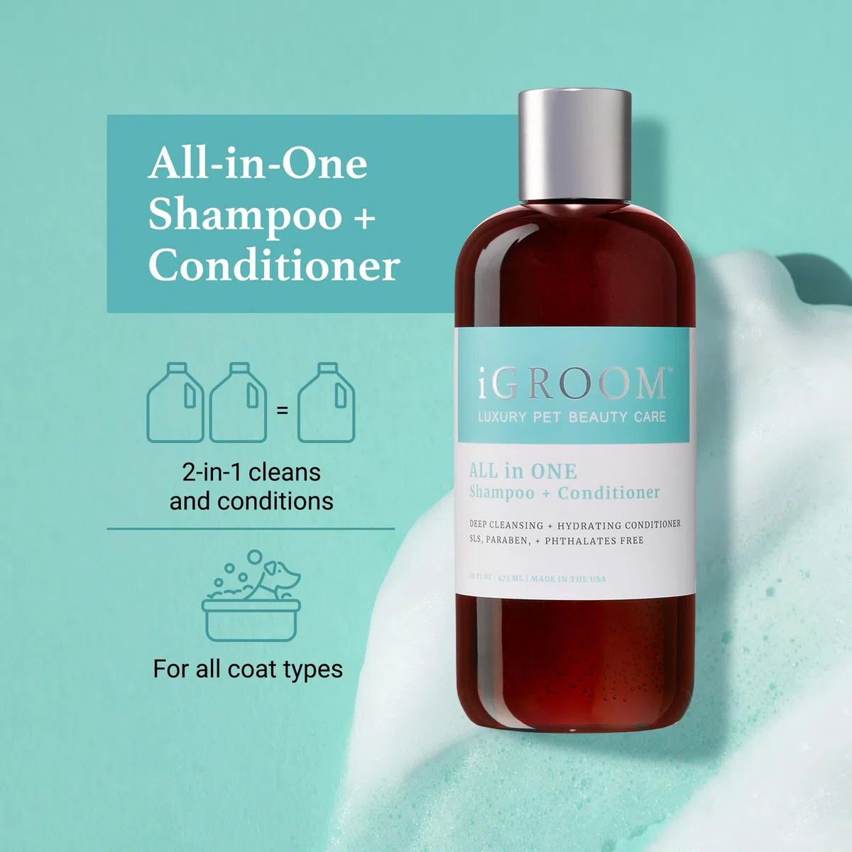 iGroom All In One Shampoo & Conditioner - Deep Cleansing & Hydrating, 475ml