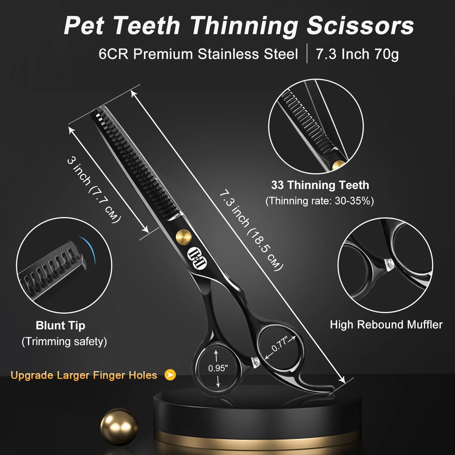 CIICII Hundeschere, 7 Zoll Profi Fellschere Hunde Set mit Runder Sicherheitsspitze (Katzen Hundepflege Effilierschere & Gebogene & Gerade Haarschere) für Fellpflege Hund Katze Haustier (Schwarz)
