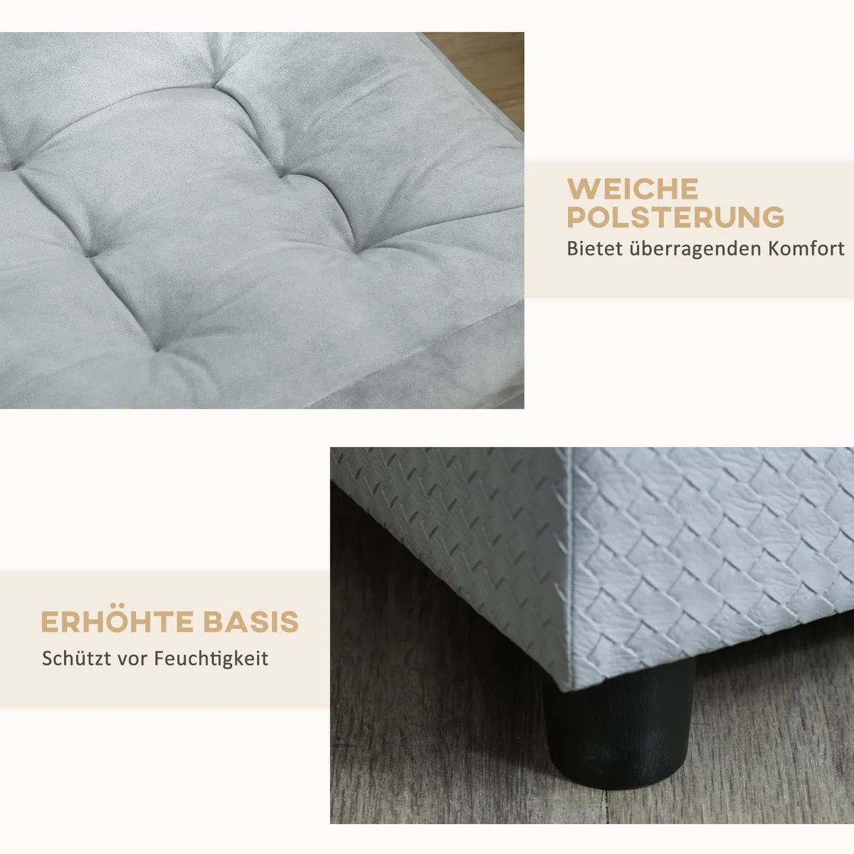 PawHut Hundesofa Hundebett Hundecouch aus Plüsch mit Lagerraum, Rückenlehne, Kissen Katzensofa für kleine Hunde 76 x 45 x 43 cm Hellgrau