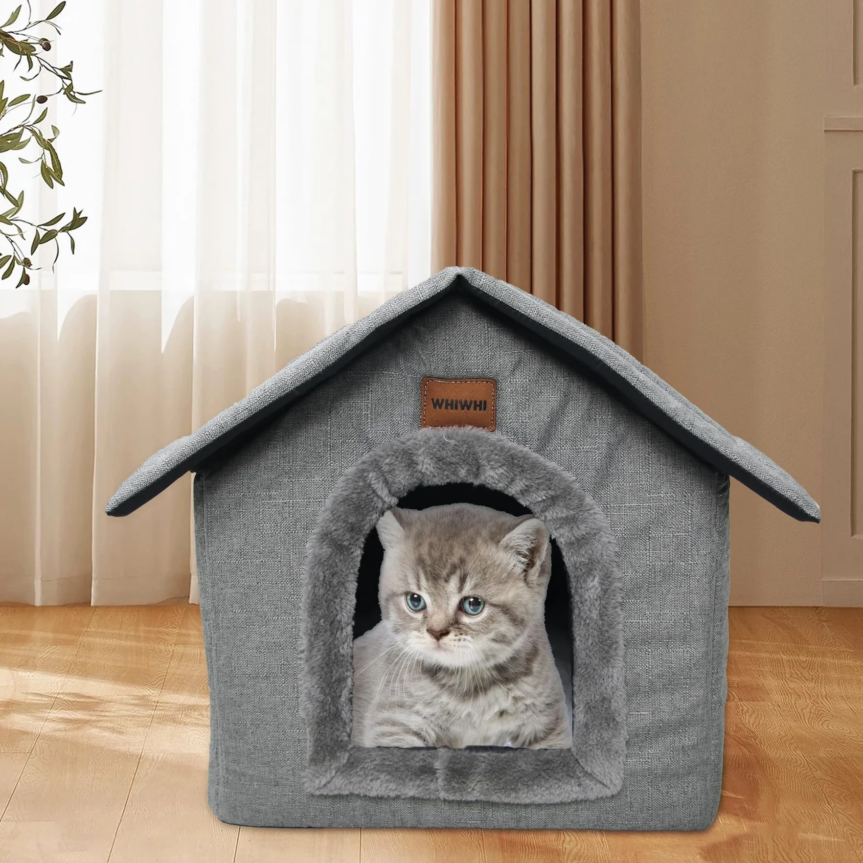Hundehütte Hundehöhle mit Abnehmbarem Plüschkissen Katzenhöhle Haustierhaus Warmes Und Gemütliches Hundehaus Katzenhaus 35x30x35cm