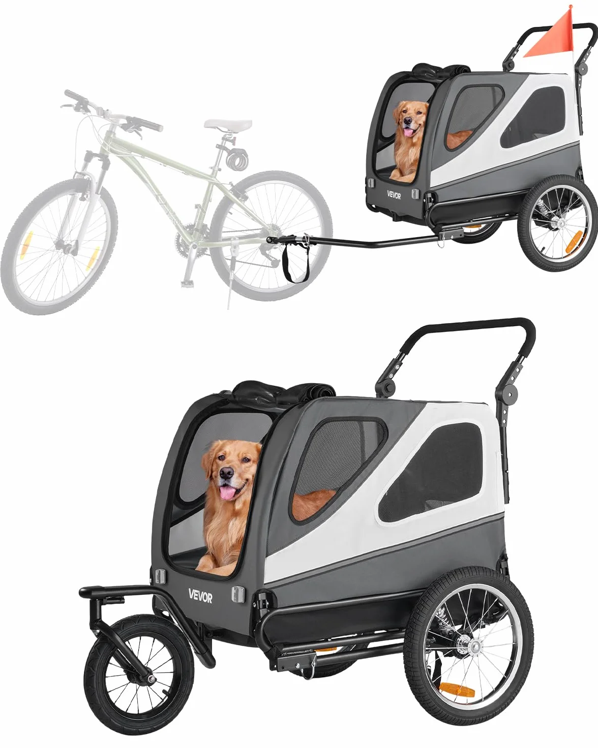 VEVOR Hundeanhänger Fahrradanhänger Kohlenstoffstahl + 600D Oxford-Gewebe + PP faltbar als Anhänger Gefaltete
