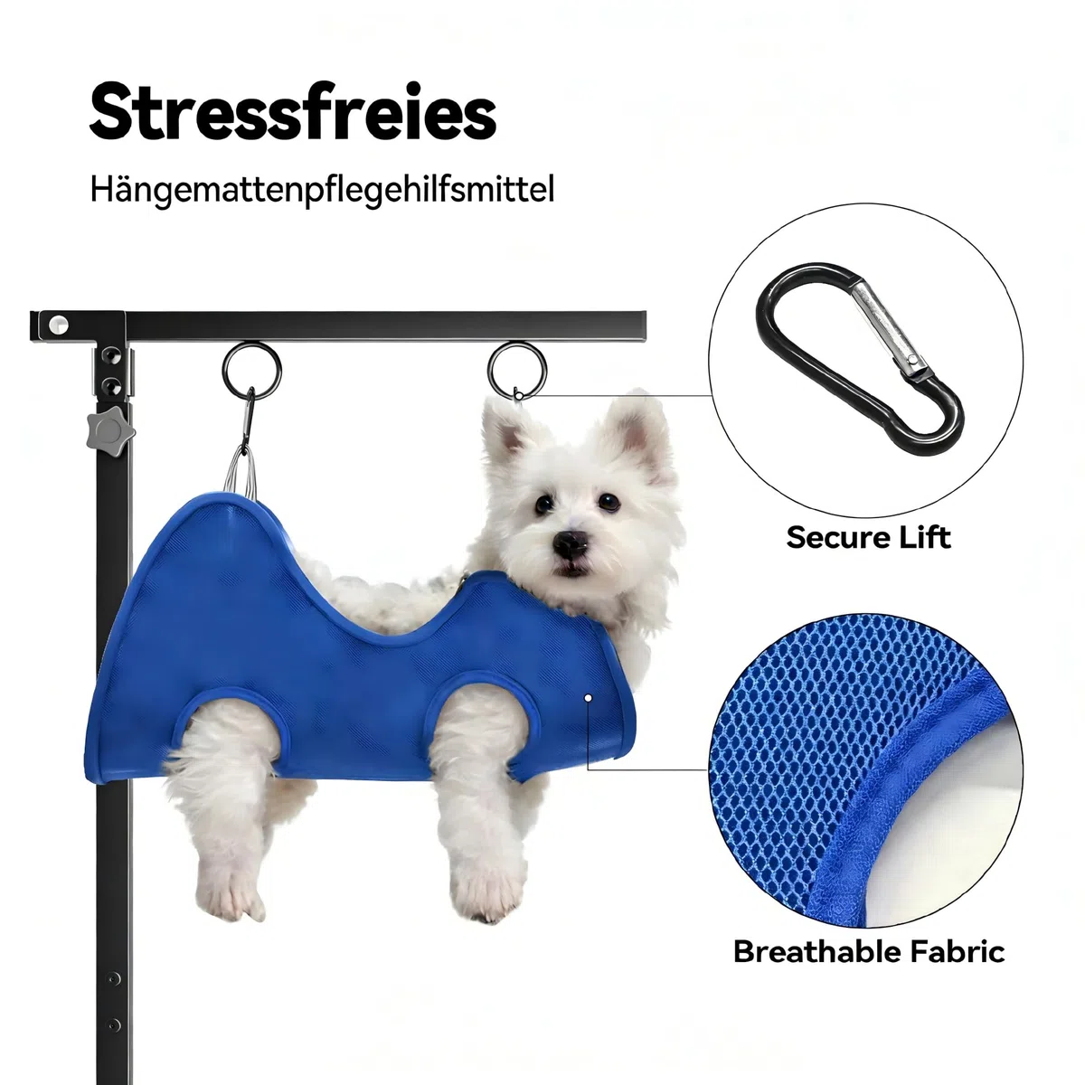 Faltbarer Hundepflegetisch-Arm mit Tischklemme – Höhenverstellbar 66–102 cm, Grooming-Arm mit Hängematte & Anti-Sitz-Schlaufe, Hunde-Fixierung für kleine & mittelgroße Hunde, Zuhause oder Salon