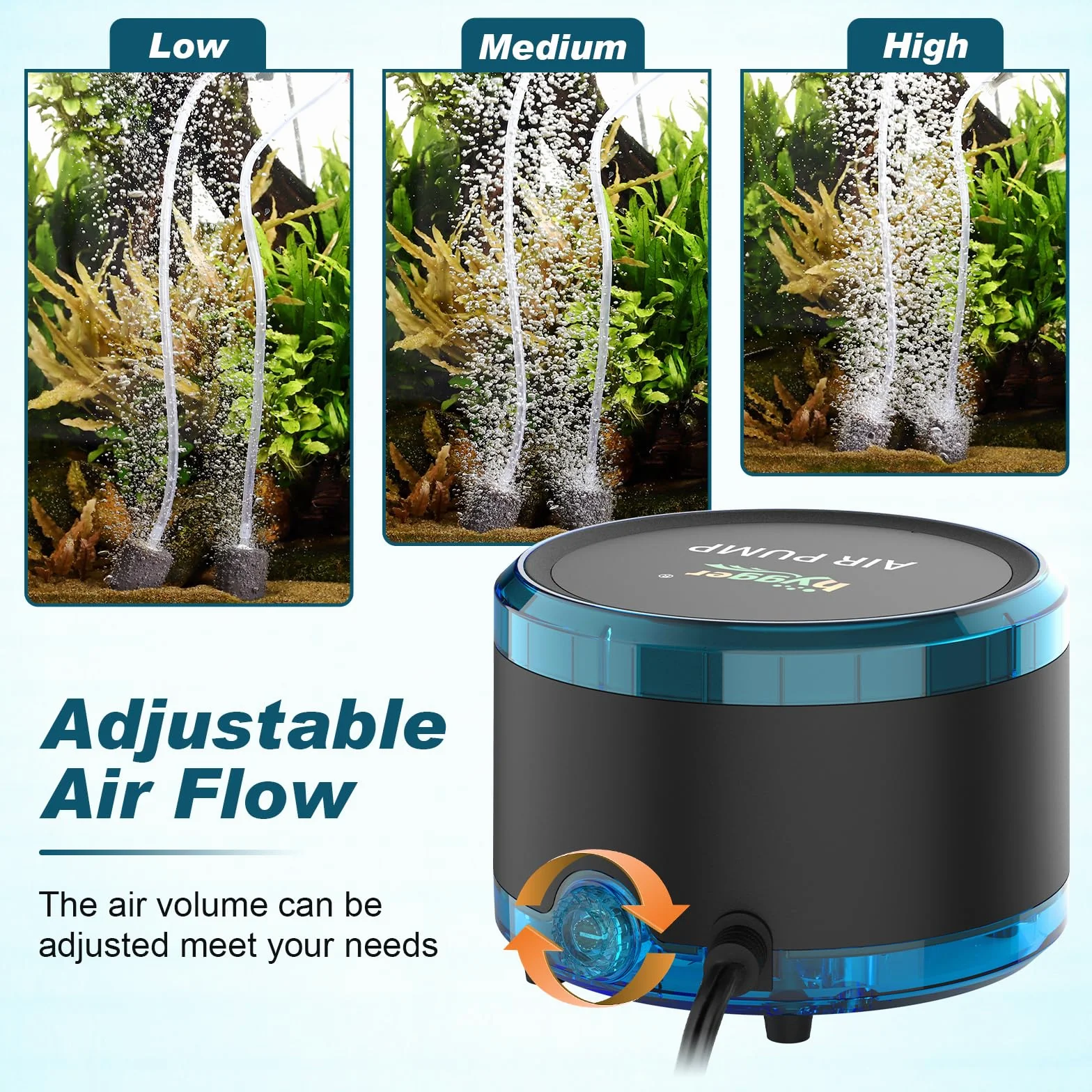 hygger 4W Aquarium Luftpumpe, 900L/H Dual Outlet Powerful Fish Tank Air Pump, Einstellbarer Aquarium Oxygenator up to 450L Aquariums