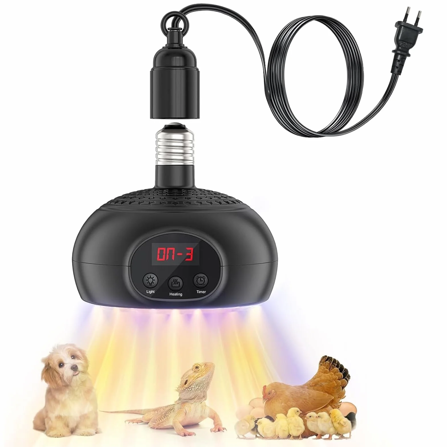Wärmelampe für Hühnerstall, 200W-350W-500W Heizlampe für Reptilien Küken mit UVA/UVB Licht 3-6-9-12H Timer, Wärmestrahler Gewächshäuser Haustiere für Hühnerstall Reptilien Hunde und Katzen