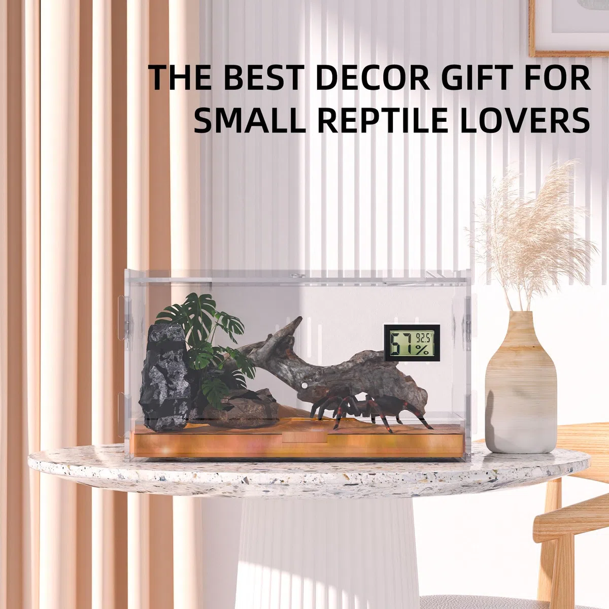 Terrarium für Reptilien, Reptil Fütterungsbox, Acryl Terrarium mit Digitales Thermometer Hygrometer Reptilienzuchtbox für Spinne/Schnecke/Frosch/Eidechse/Schildkröte (40x25x18cm)