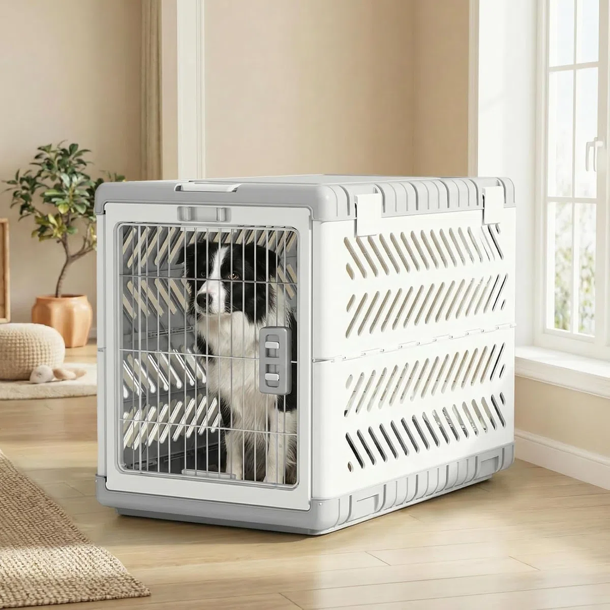 Gardner Pet faltbare Hundebox für große Hunde, Hundetransportbox, Montage ohne Werkzeug, Reisebox für Hunde mit 2 Rädern, leicht zu transportieren, platzsparend, Extra große Acryl-Hundebox, 92x58x66cm