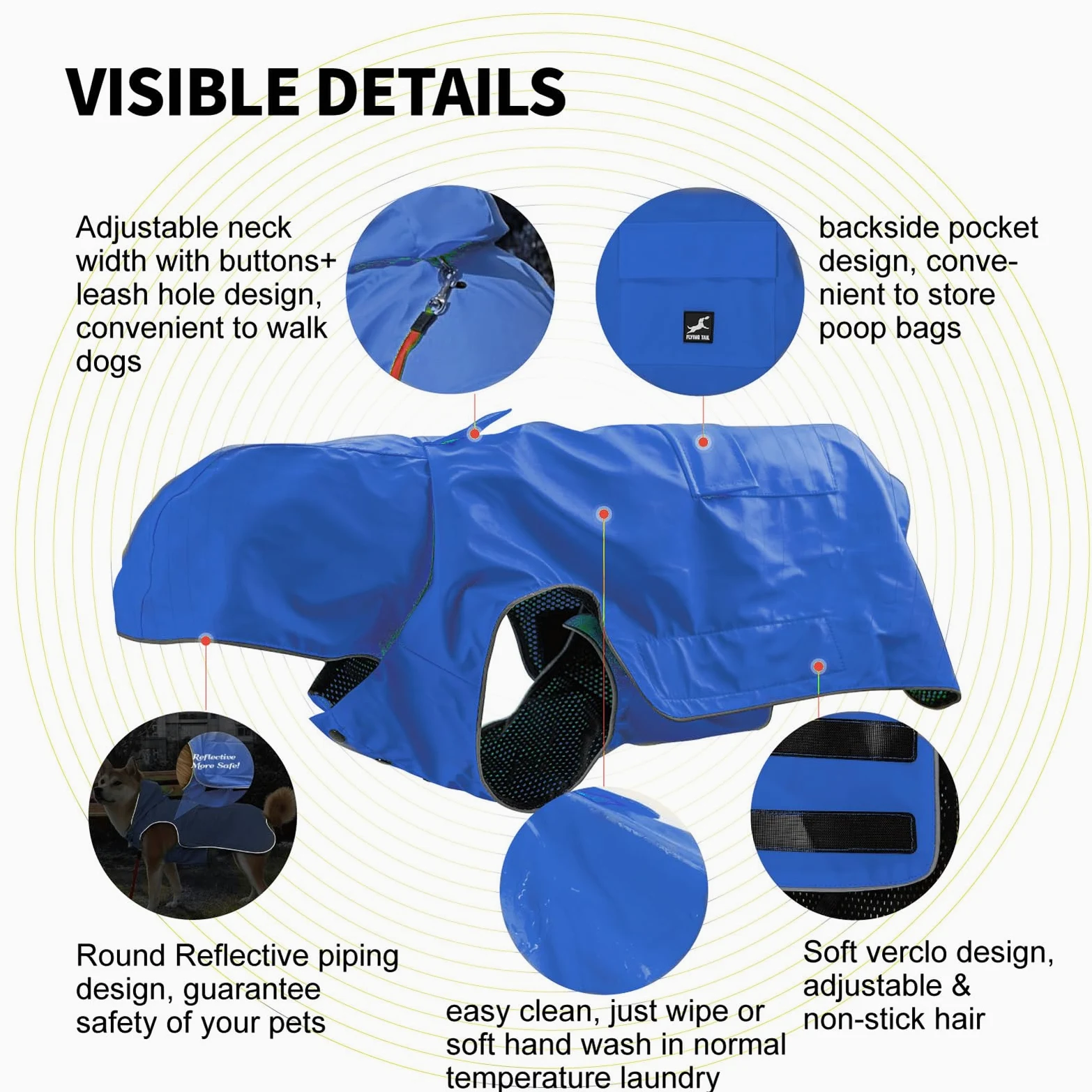 Nicht Steif, Super Weiche Haptik Hunde-Regenmantel, Reflektierend, Verstellbar, Einfach zu Tragen, Leinenloch für S - XXXXXL Hunde (Blau, XXXXXL)