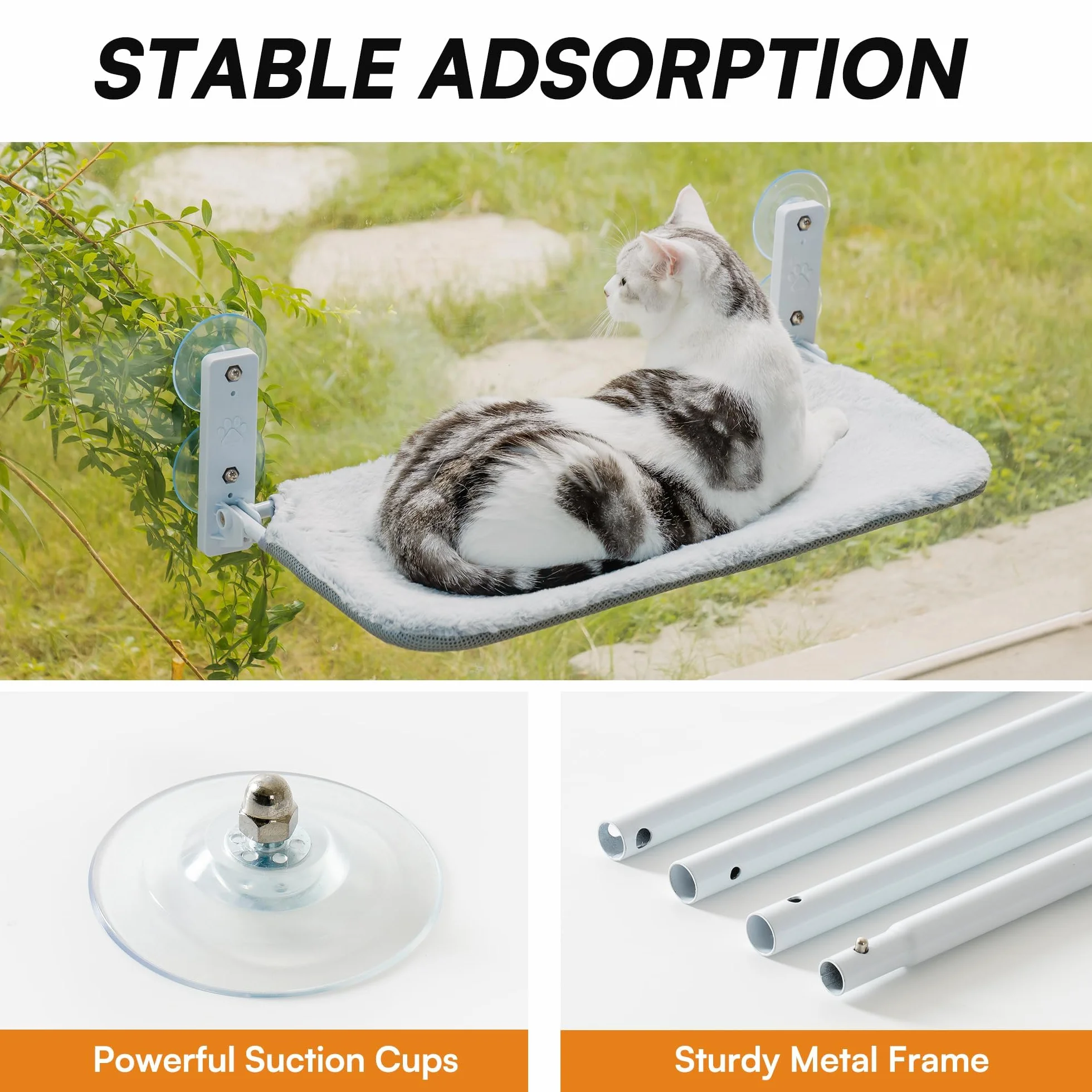 EDAGNY Katzen Hängematte Weicher Weich mit Wendbarem und Waschbarem Matte - 54x30cm Katzen Fensterliege Katzenbett Fenster Stabiler Metallrahmen Stabil zu 18kg,Grau M