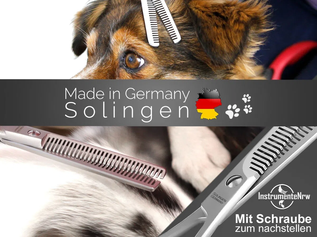 Fellschere aus Solingen Effilierschere Hunde-Schere mit 2-Seitiger Zahnung Ausdünnschere Made in Germany Fell Haarschere mit Scharfem Schnitt für Hunde Katzen zum Ausdünnen des Tierfells (13,97 cm)