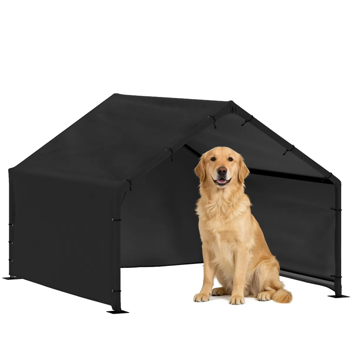 PawHut Hundehütte Hundehaus mit Wasser- und UV-beständiger Überdachung, 125 x 110 x 93 cm Outdoor Hütte für kleine mittelgroße große Hunde bis 30 kg, Indoor, Outdoor Schwarz