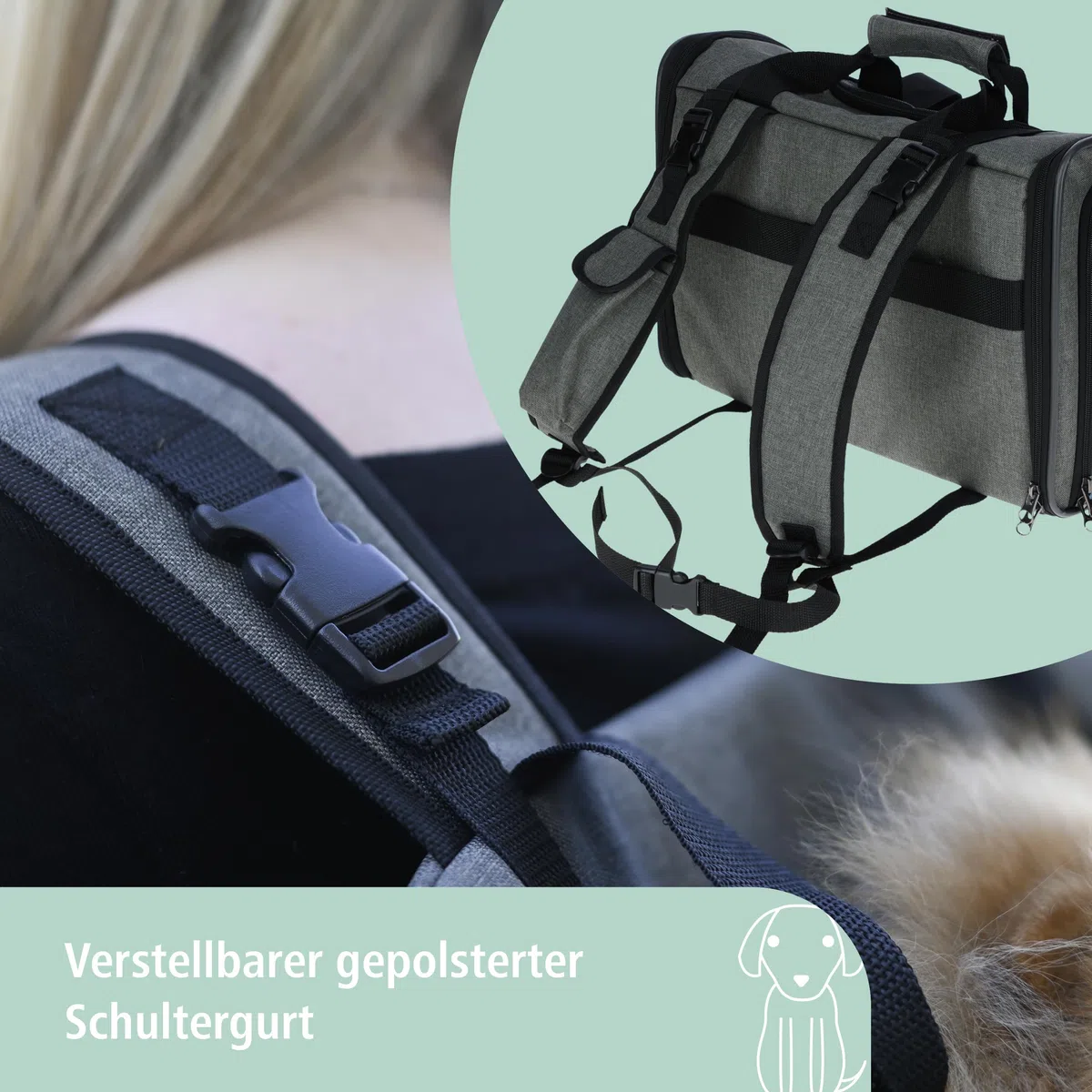 Kerbl Pet Hunderucksack Vacation, Hundetasche, Hundetransport, grau, blau, 43x24x30cm, Oxfordgewebe, kleine Hunde, Katzen, robust, schmutzabweisend