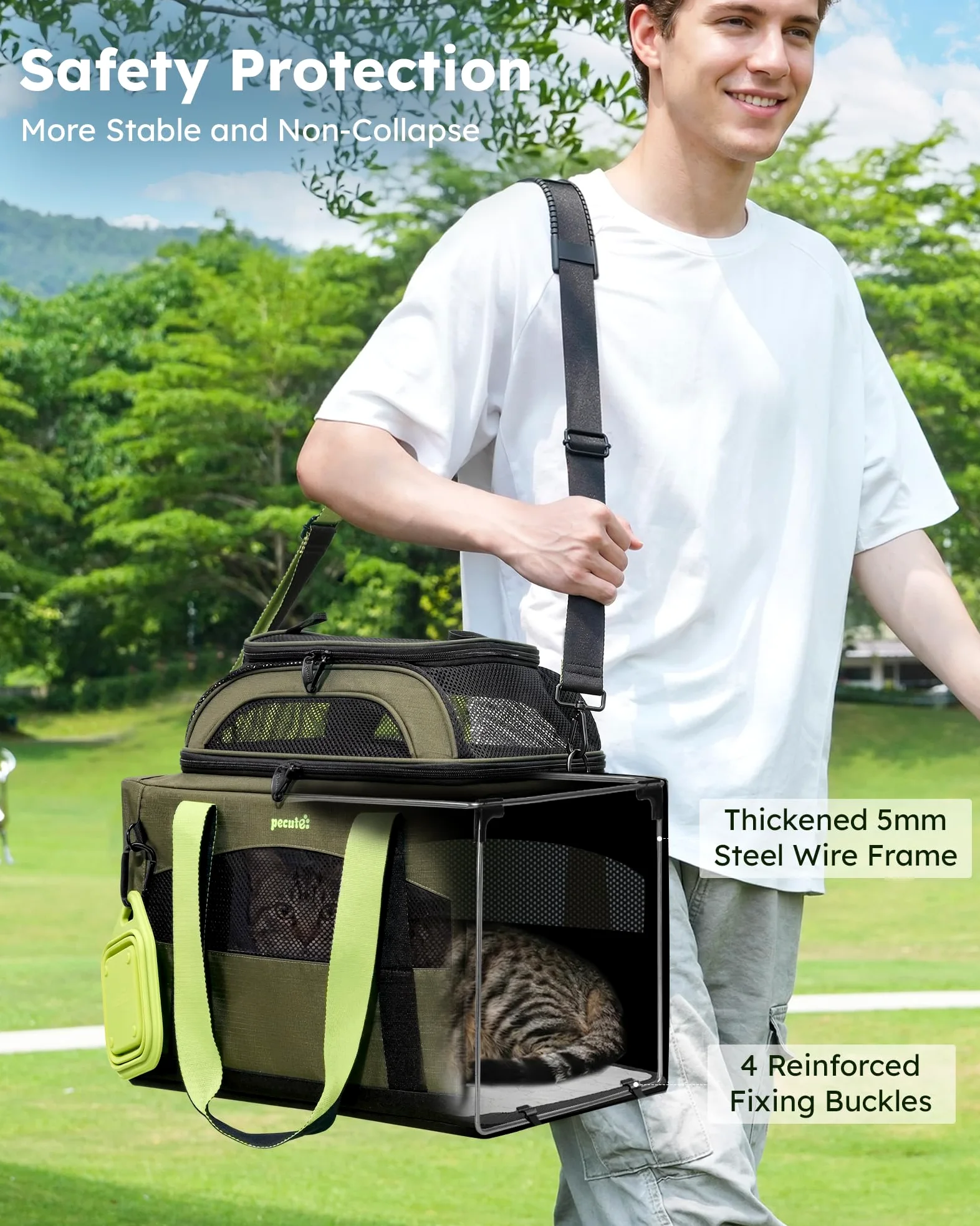pecute Katzen Transportboxen Katzentasche Transporttasche Bben Erweiterbar | Transportbox Katze Leicht, Faltbar Katzen Tasche für Katzen und kleine Hunde Stabiler großer Raum Halt Haustier Tragetasche