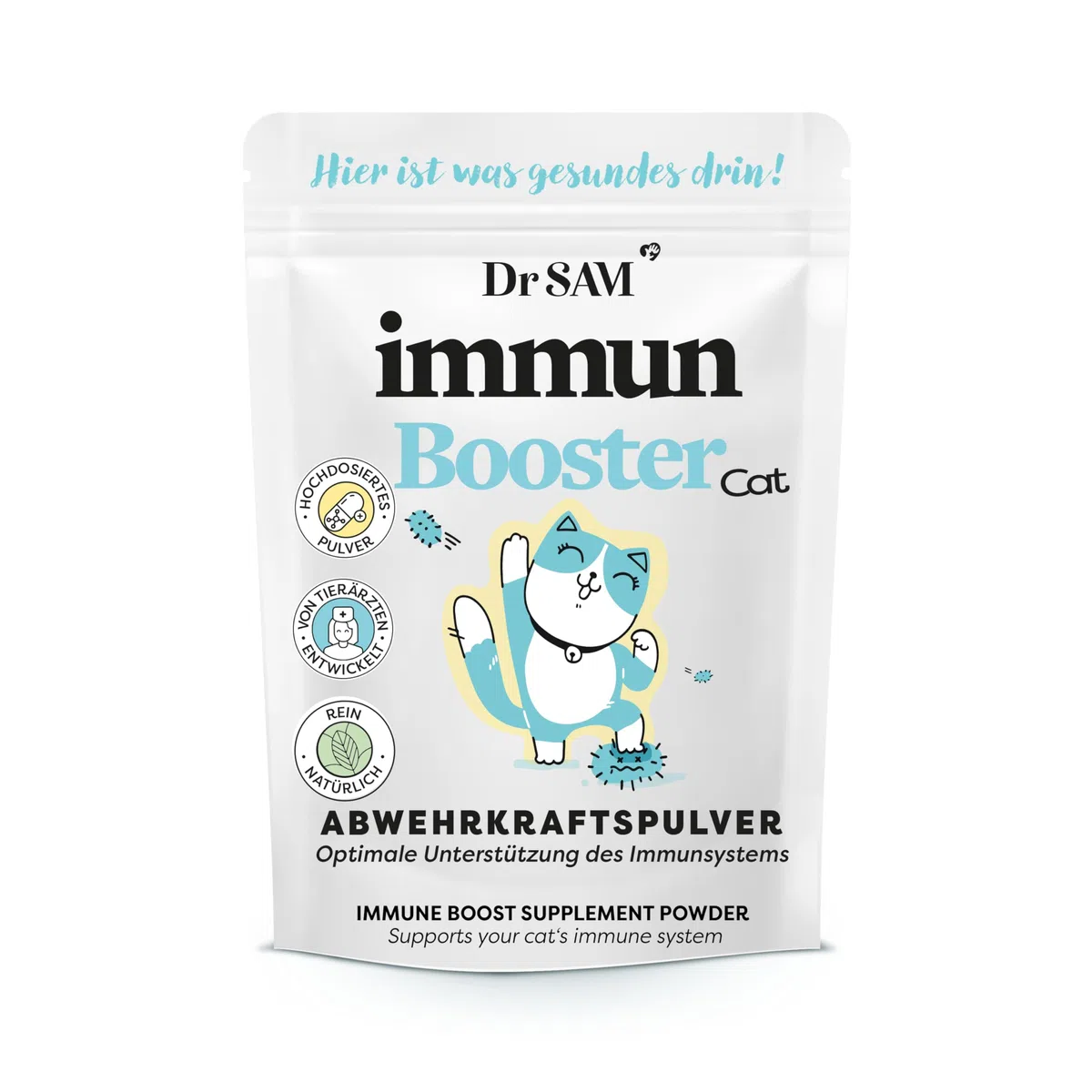 Dr. Sam Premium Immunsystem Pulver für Katzen - Immunbooster der pflanzliche Gesundheitshelfer zur Stärkung der Abwehrkraft - Hilft unterstützend bei Krankheit - Cat Immune Powder - hochdosiert - 90g