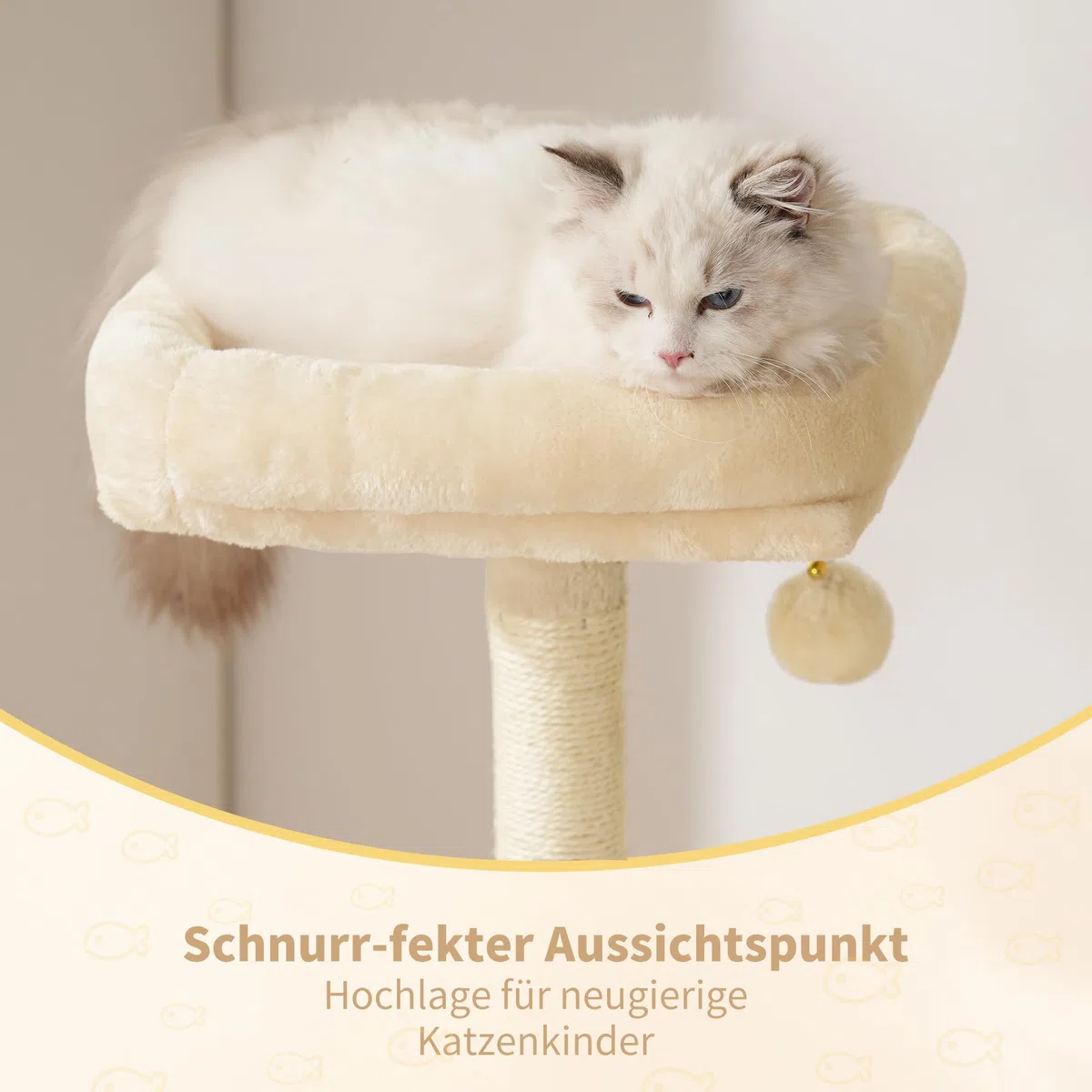 Heybly Kratzbaum, 125 cm Kleiner Katzenbaum, Geräumiges und Bequemes Kratzbaum mit Höhle, Oben Sitzstange, Sprungplattform, Kratzsäule, Korb, Stabile Metallrohre, Beige HCT200SM