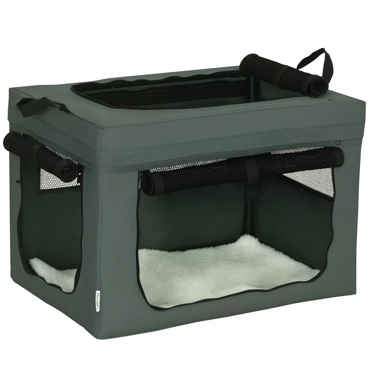 PawHut Hundetasche Hundebox mit Meshfenster, 60 x 42 x 42 cm Katzentransportbox mit Kissen, Griffen, Transportbox, Transporttasche für Hunde bis 4 kg, Oxford, Grau