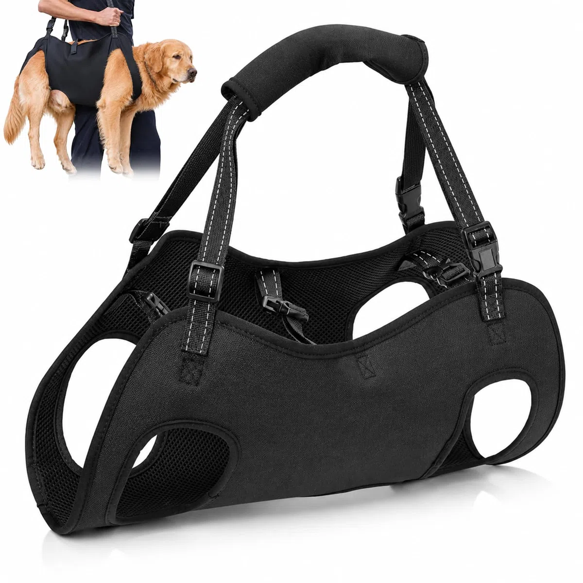 Tragehilfe Hund Groß, Hunde tragehilfe, Tragegeschirr Hund, Arthrose Geschirr Hund, Hundehebegeschirr für Verletzte Oder Ältere, Operation & Gelenkprobleme, Verstellbar & Gepolstert (L)