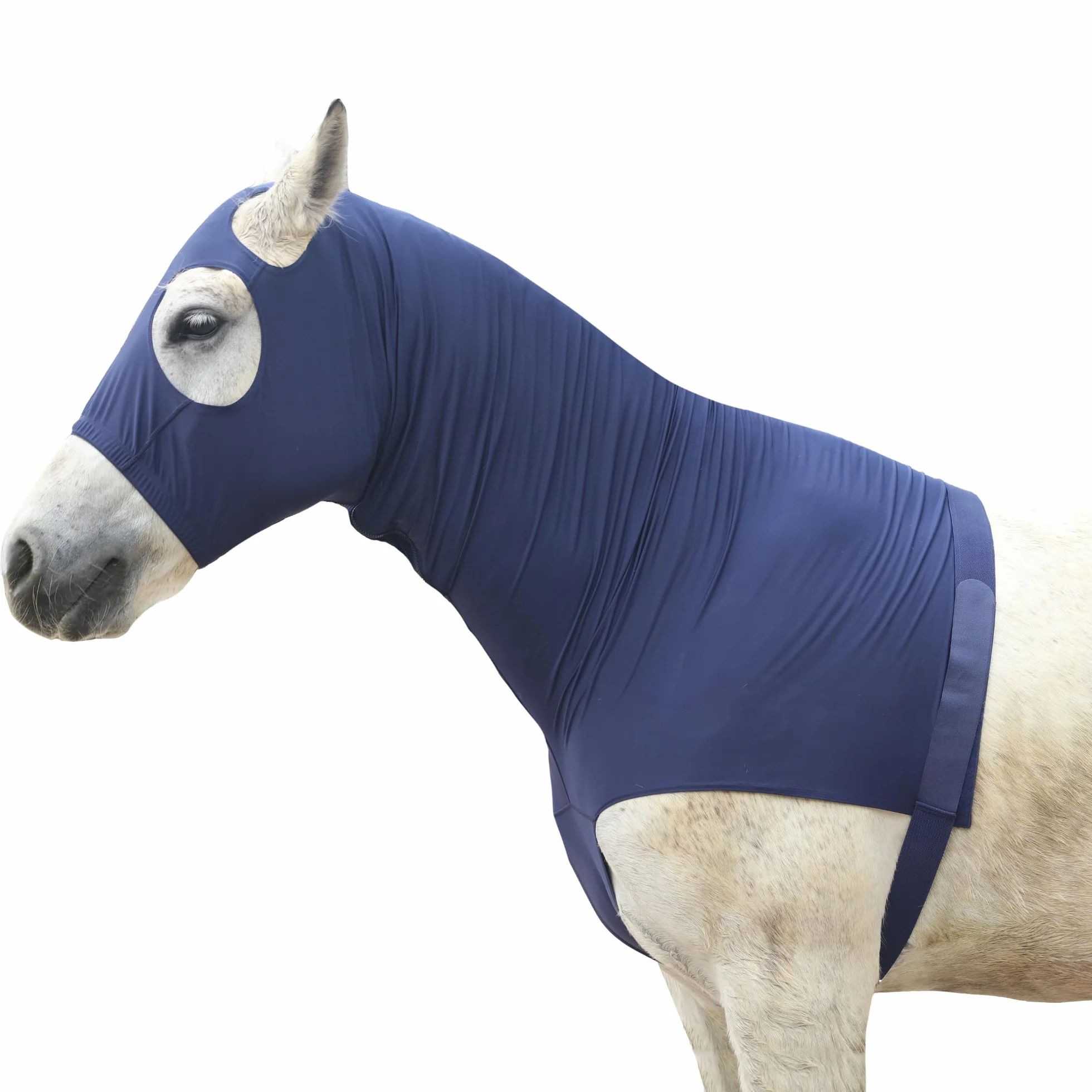 Leberna Lycra Stretch-Pferd Kapuze mit Reißverschluss - vollen Gesicht-Hals-Abdeckung XL Marine