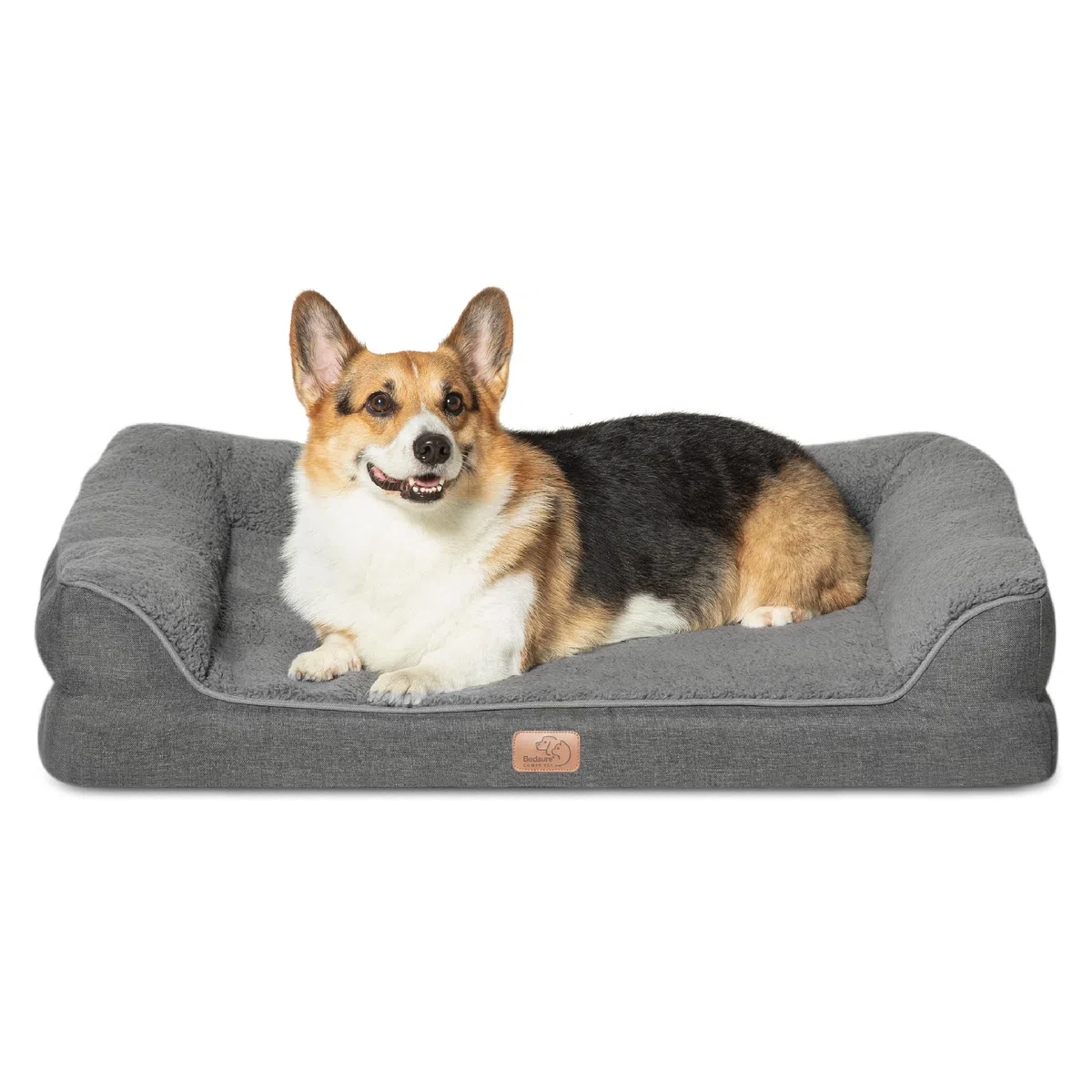 BEDSURE orthopädisches Hundebett große Hunde - Hundesofa mit eierförmiger Kistenschaum, kuschelig Schlafplatz in Größe 91x68 cm, waschbare Hundesofa, grau