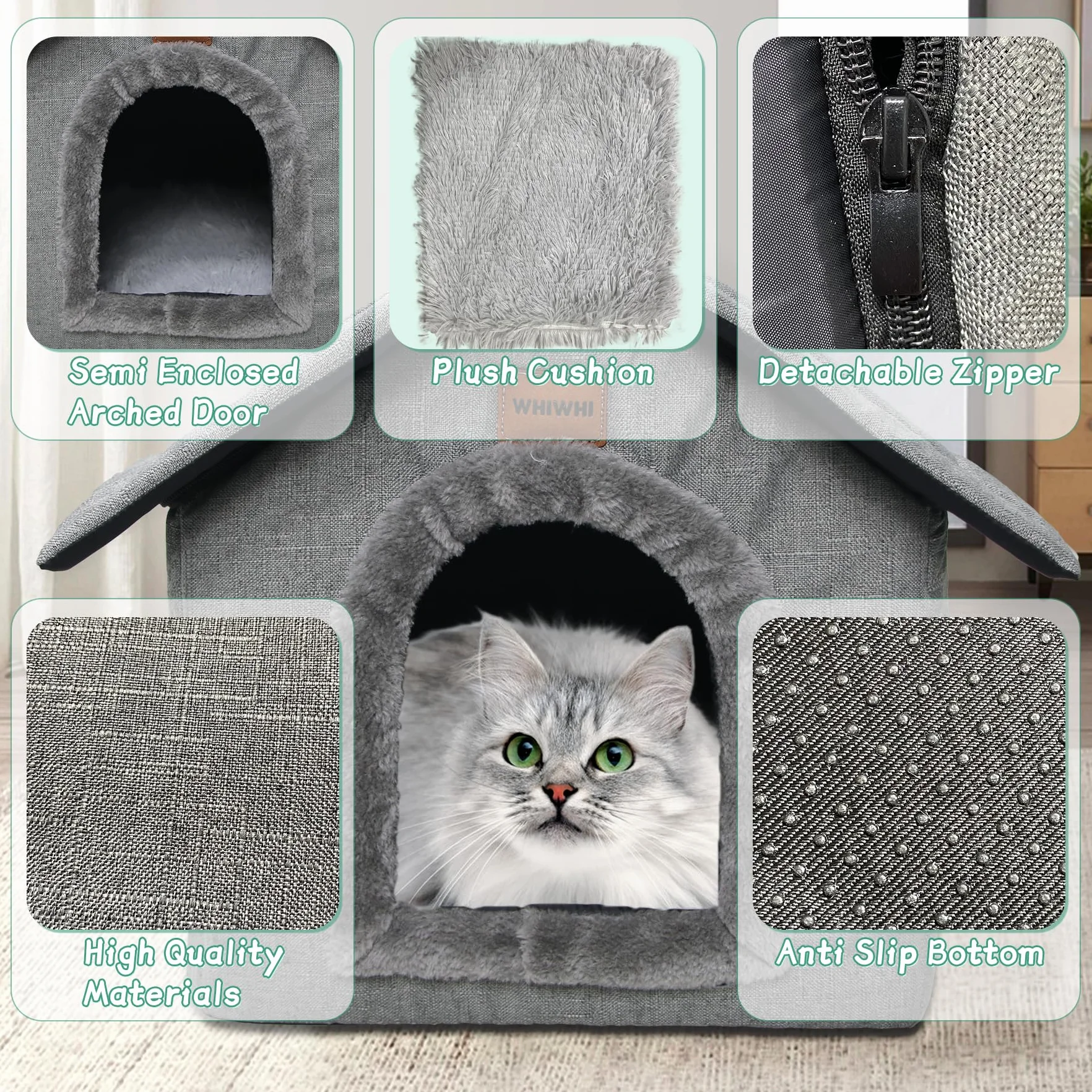 Hundehütte Hundehöhle mit Abnehmbarem Plüschkissen Katzenhöhle Haustierhaus Warmes Und Gemütliches Hundehaus Katzenhaus 35x30x35cm