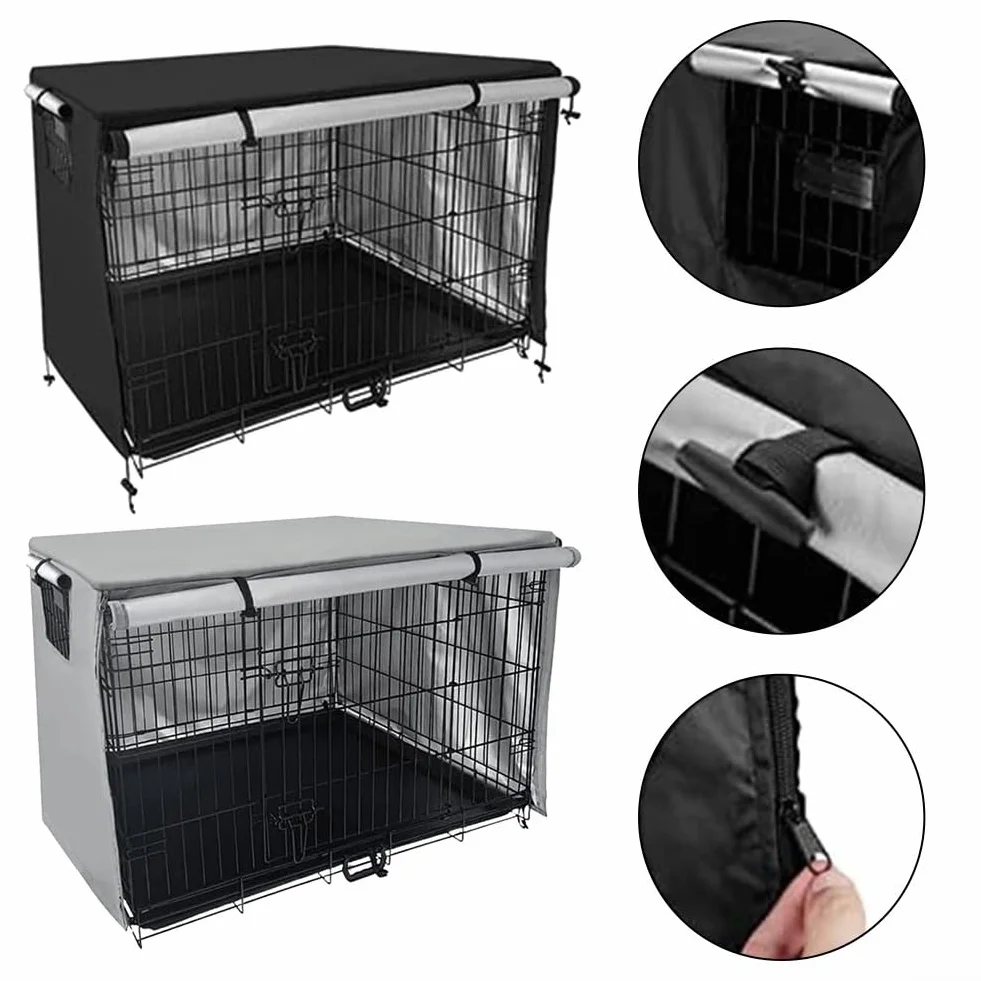 Abdeckung für Hundekäfig, strapazierfähig, Oxford-Stoff, für den Garten, Innenhof, Hundekäfigschutz, Winddicht Langlebig Schwarz für Hundehütten Hundekäfig Zubehör Innen Draussen Zuhause,124,5 x 79 cm