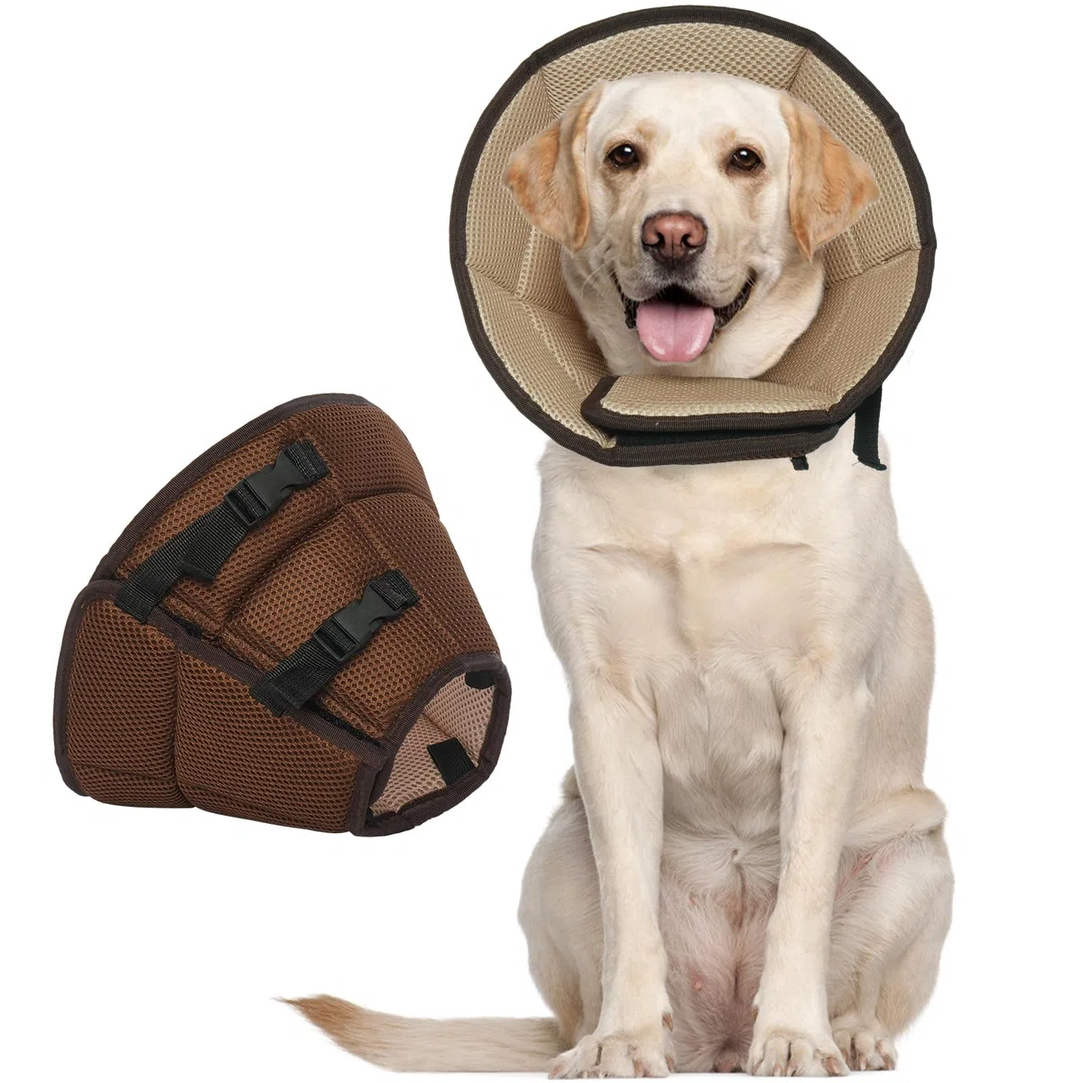 Kuoser Hundehalsbund, bequemer Leckschutz, Hundespezialhalsband, Einstellbares Hundehalsband, Leckschutz verhindert Bisse und Leckwunden, braun, XL