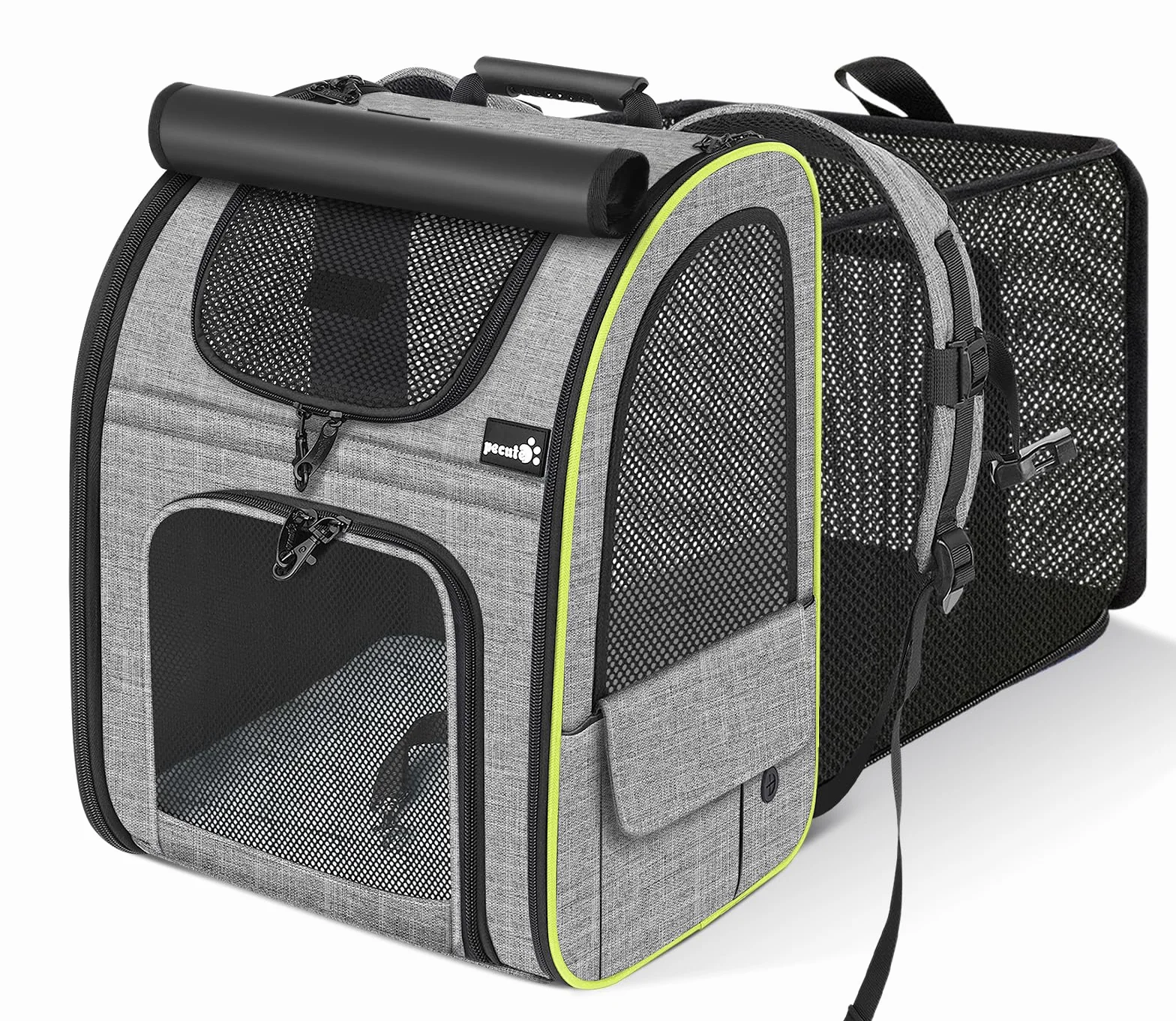 pecute Haustier Rucksack mit Netzfenster XL für 6-10 kg, Erweiterbarer Platz, Tragbare & Faltbare Katzentasche mit Vorhang Oben, Atmungsaktive Hundetasche, Wasserdichtes Oxford-Tuch, Ideal für Reisen