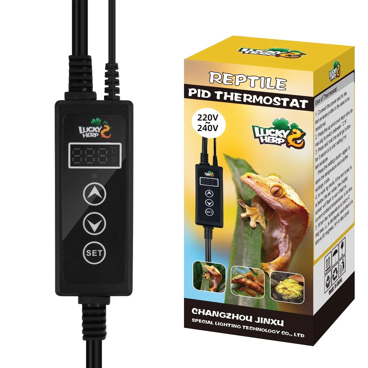 LUCKY HERP Reptilien Thermostat 230V, PID Wärmelampen Temperaturregler mit LED Digitalbildschirm, Terrarien Steckdosen Thermostat für Reptilien Wärmelampen & Heizungen, ℉/℃, Speicherfunktion