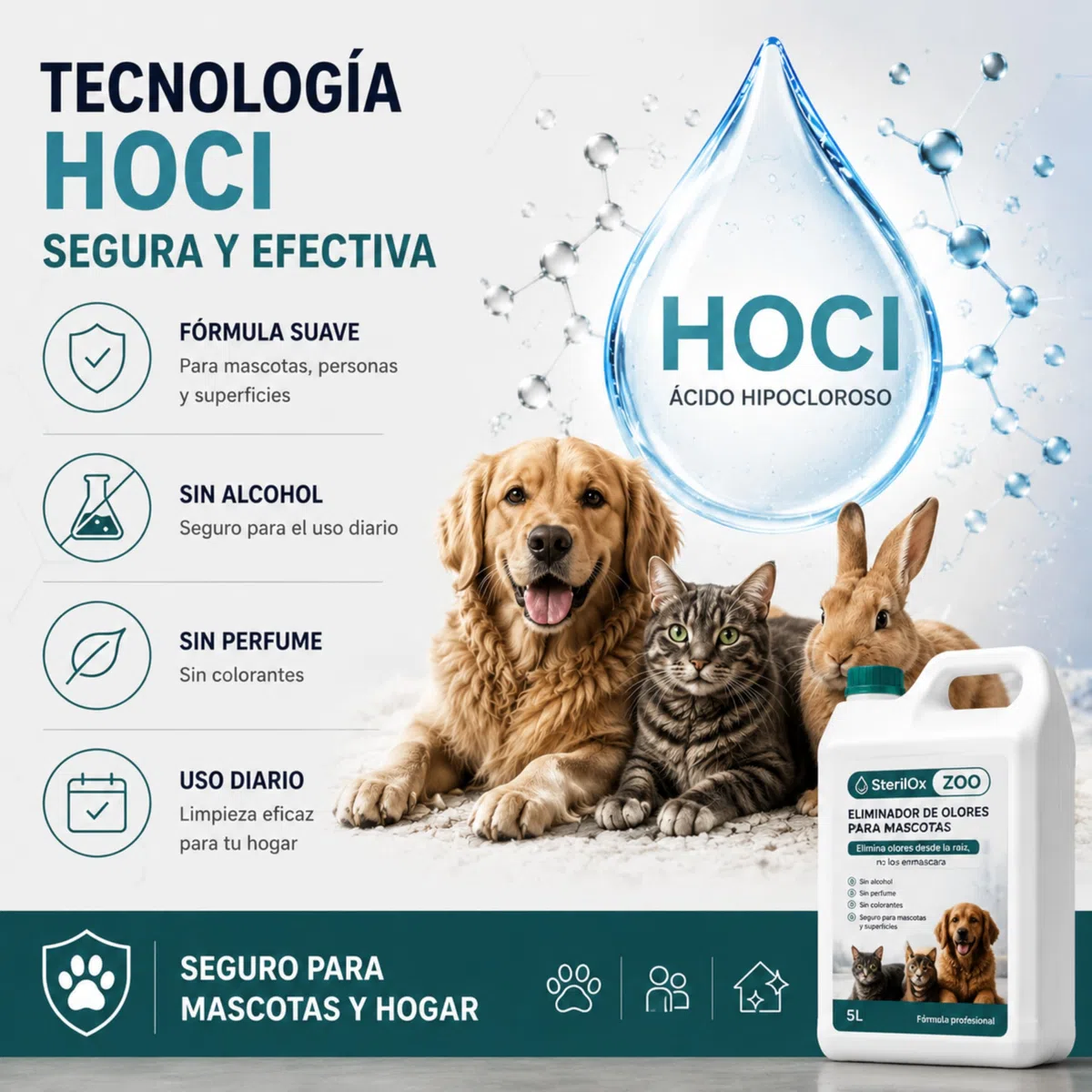 ZOO 5L Geruchsentferner für Hunde & Katzen – ohne Alkohol | HOCl Geruchsentferner für Hunde & Katzen 5L – ohne Alkohol, abbaubar
