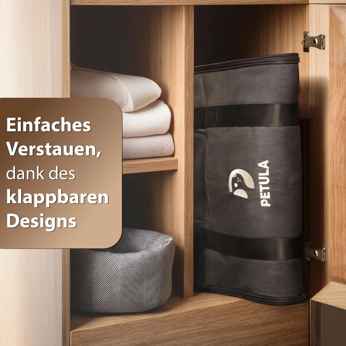 Petula Katzentasche & Hundetasche – Faltbare Katzentransporttasche für Katzen & kleine Hunde bis 13 kg – Formstabil, mit Innenmatte, Belüftung, Katzentransportbox, Transportbox (Schwarz)