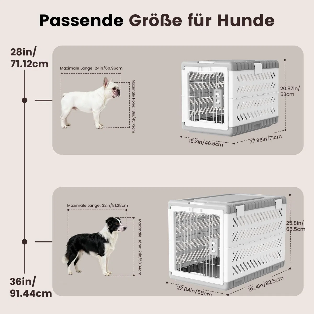 Gardner Pet faltbare Hundebox für große Hunde, Hundetransportbox, Montage ohne Werkzeug, Reisebox für Hunde mit 2 Rädern, leicht zu transportieren, platzsparend, Extra große Acryl-Hundebox, 92x58x66cm