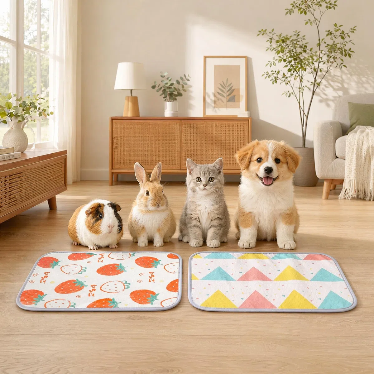 MIGIFTDY Kühlkissen für Kleintiere, Sommer-Eisseidenmatte für Kaninchen, waschbar, Meerschweinchenbett, atmungsaktiv, Hamsterkühler, ungiftig, Kaninchen-Schlafmatte für Käfig, 2 Stück