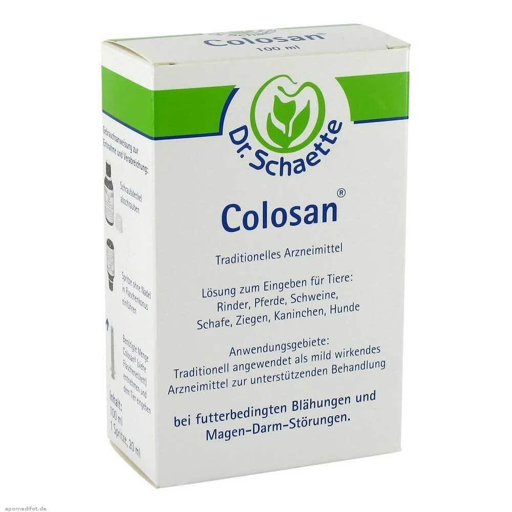 ColoSan | 100 ml | Zugelassenes Arzneimittel für Pferde, Rinder, Schweine, Schafe, Ziegen, Kaninchen und Hunde | Bei futterbedingten Blähungen und Magen-Darm-Störungen