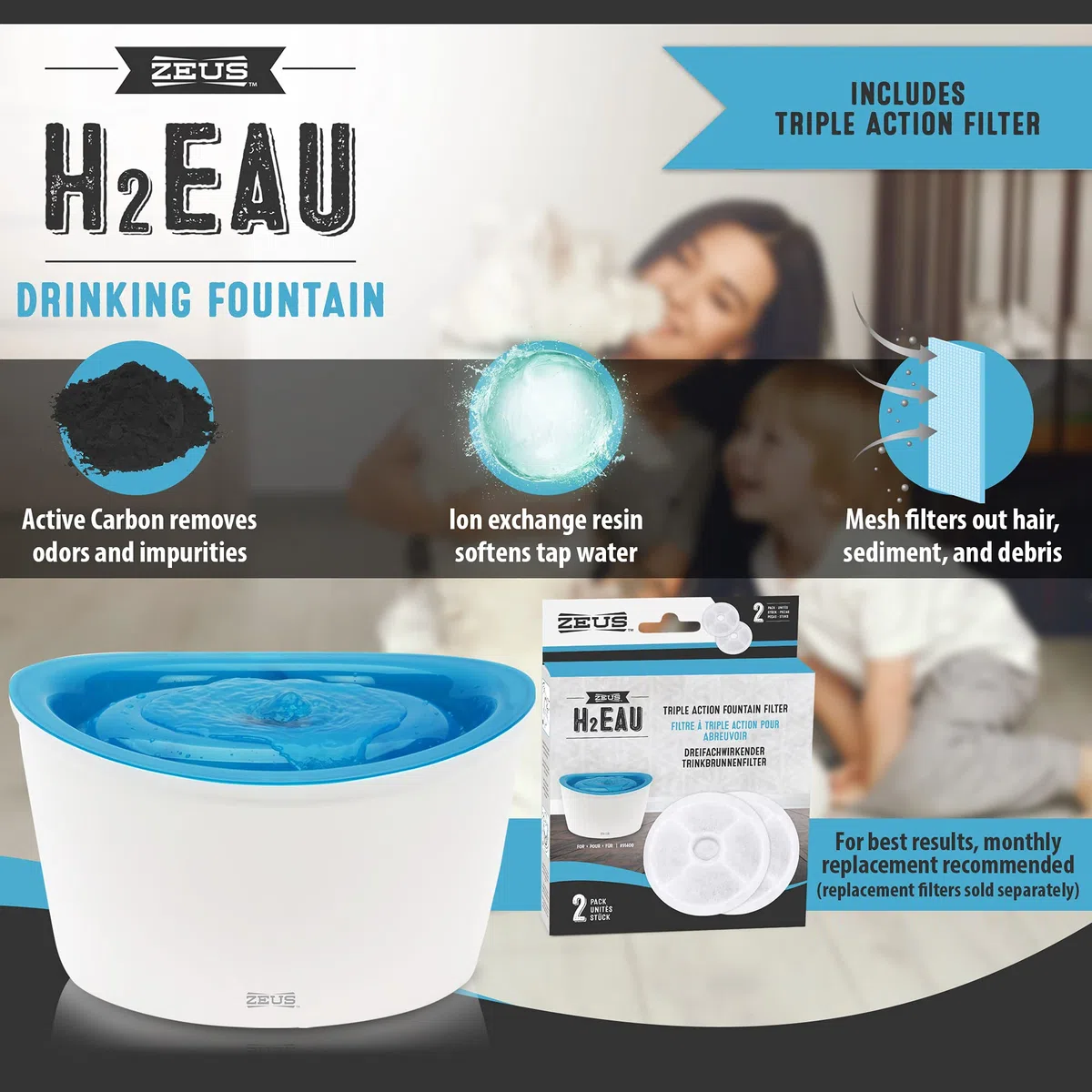 Zeus Trinkbrunnen für Hunde, weiß/blau, 6L