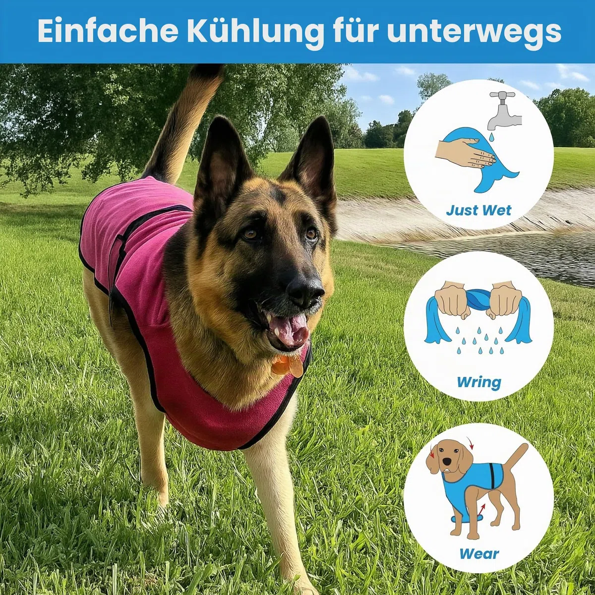 Kühlweste für Hunde, leichte Jacke mit verdunstender Kühl-Mikrofaser-Technologie, UV-Schutz-Shirt für Strand, Größe für kleine, mittelgroße und große Hunde (L, Dunkelblau)