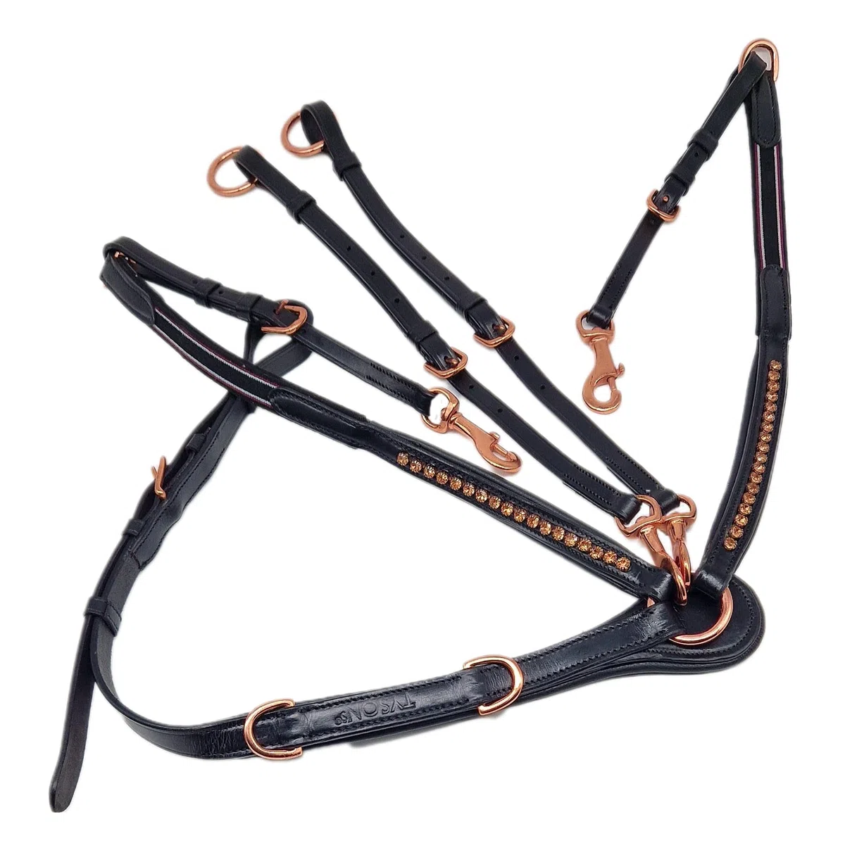Tysons Breeches Vorderzeug Deister Schwarz Rosegold Roségold Super BUTTERWEICHES Leder VB WB X Full (Pony)
