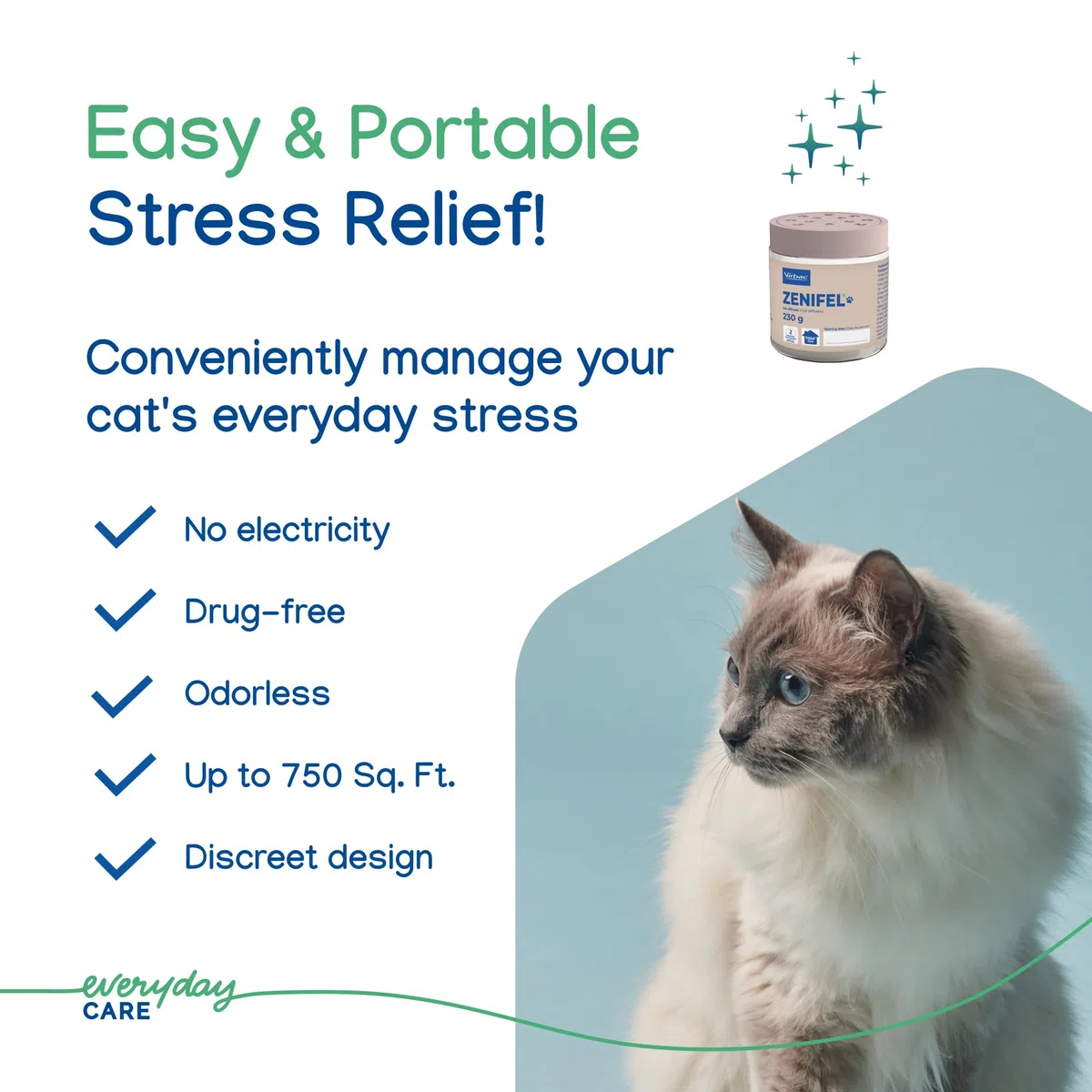 Virbac Zenifel Gel-Diffusor zur Bewältigung von stressbedingtem Verhalten bei Kätzchen und Katzen, kein Strom erforderlich, hält bis zu 2 Monate, 1 Diffusor