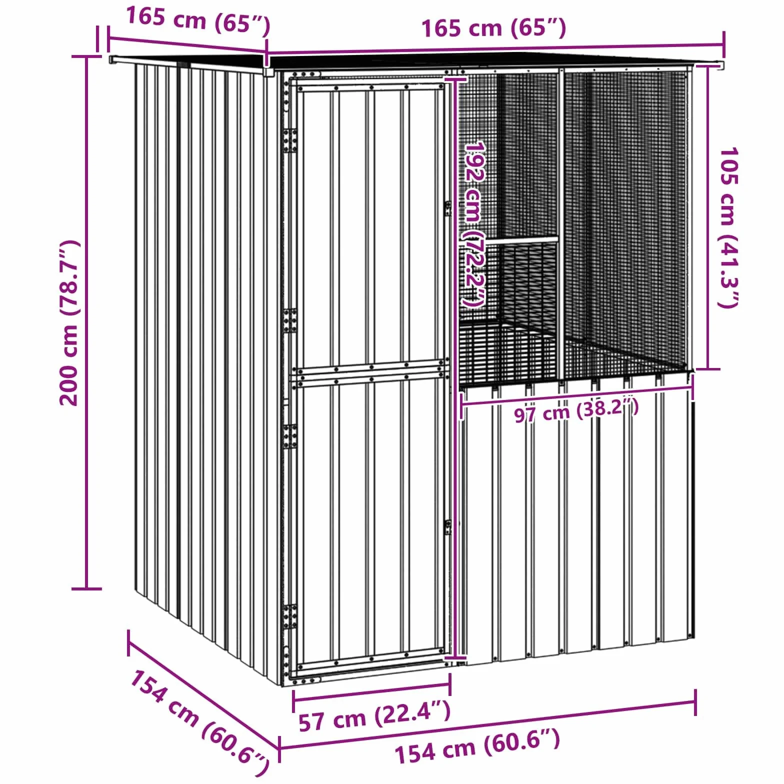 vidaXL Vogelkäfig Anthrazit 165 x 165 x 200 cm Verzinkter Stahl, Moderne Garten- und Terrassen-Vogelbauer, strapazierfähiger Außen-Aviary, stylisches Zuhause, sicheres Gehege