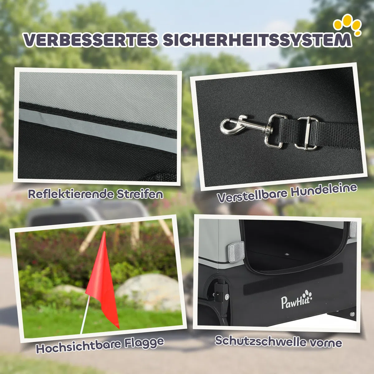 PawHut Fahrradanhänger für Hunde Faltbar Hundeanhänger für Kleine und Mittelgroße Hunde bis 20kg Hundefahrradanhänger mit herunterklappbare Rampe Reflektoren Leine Flagge 138 x 69 x 70 cm Grau